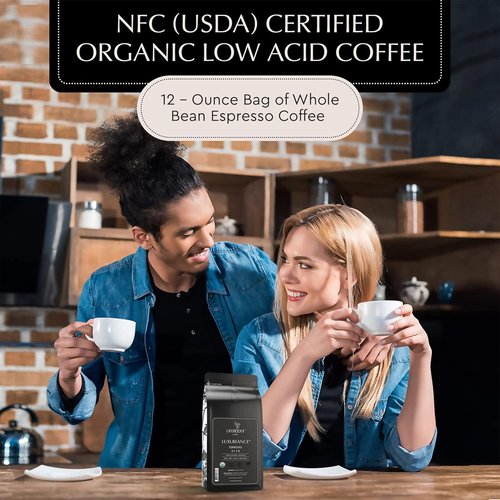 Lifeboost Organic Espresso Whole Bean Coffee - Low Acid, Non-GMO, USDA Organic | 12 oz Bag