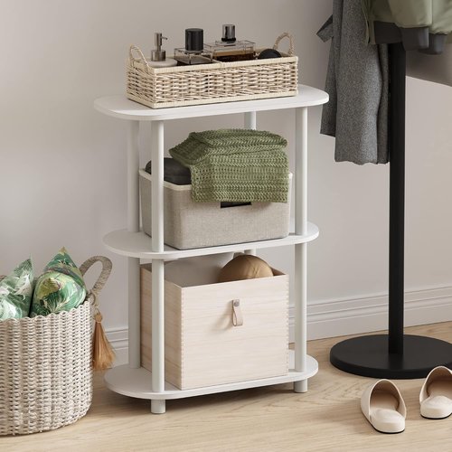 Furinno Turn-N-Tube 3-Tier Modern Oval Side Display Rack - No Tools Required | White/Virgin White