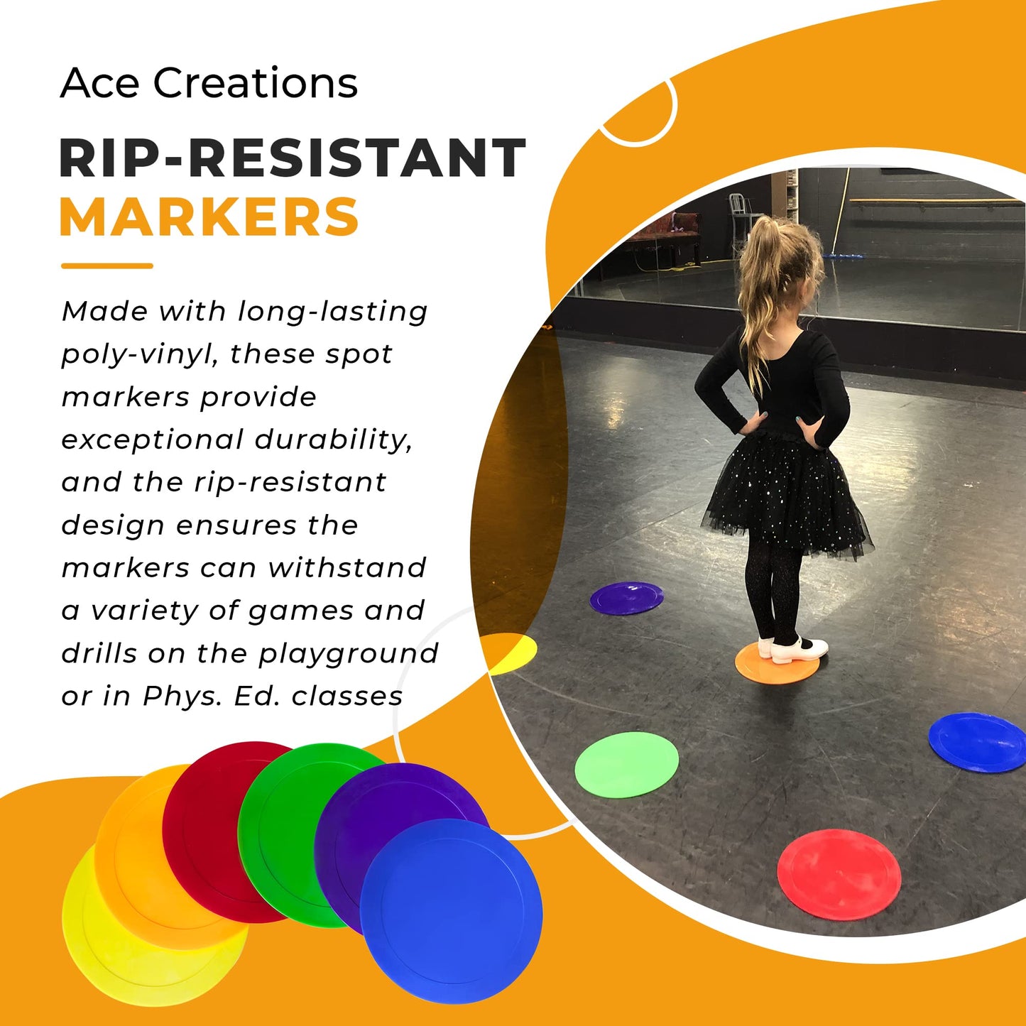 Ace Creations 9 Inch Poly Vinyl Spot Markers – Training Drills with School Gyms, Sports Teams, Track and Field, Basketball, Football, Soccer, Baseball, Gymnastics, Preschool, Kindergarten – Set of 36