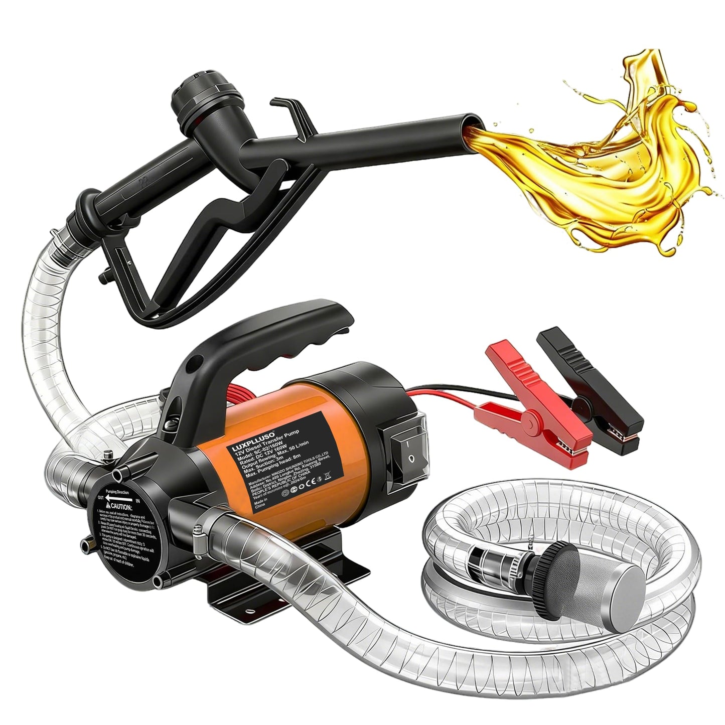 LUXPLLUSO Electric Fuel Pump Kit 12V 15GPM Portable Diesel Transfer