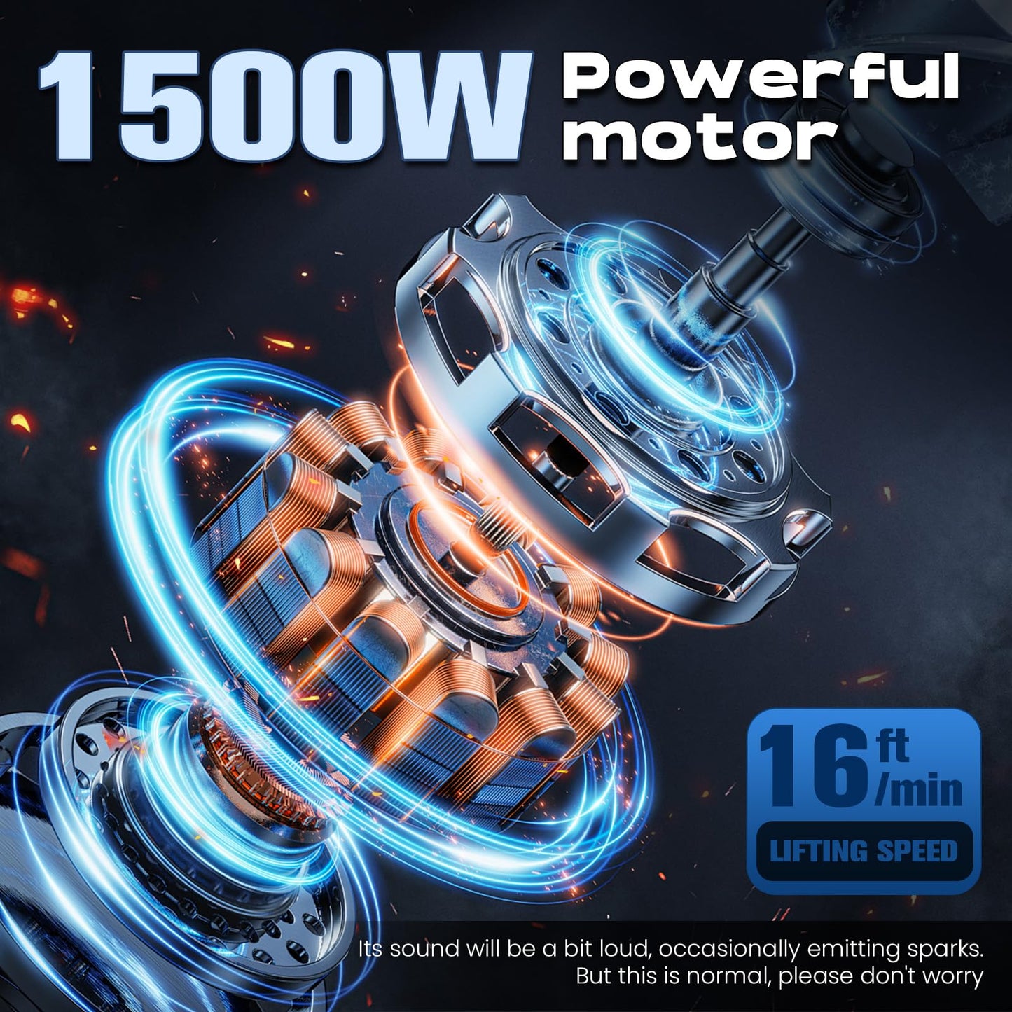 NEWTRY 1,100lb Electric Hoist with Wire Remote Control 16ft/min, 110/120 Volt 25ft Portable Electric Winch w/Straps