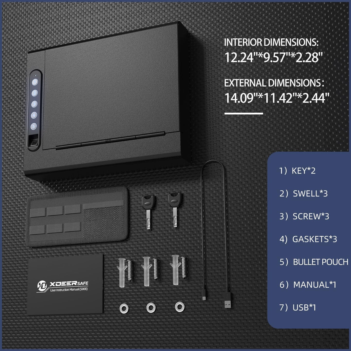 XDeer Biometric Wall Safe without Gas Strut for Quick Access, Hidden Storage for Full-Size, LED Light, Silent Mode, and Backlit Digital Keypad S008QG (S008) (With Gas)