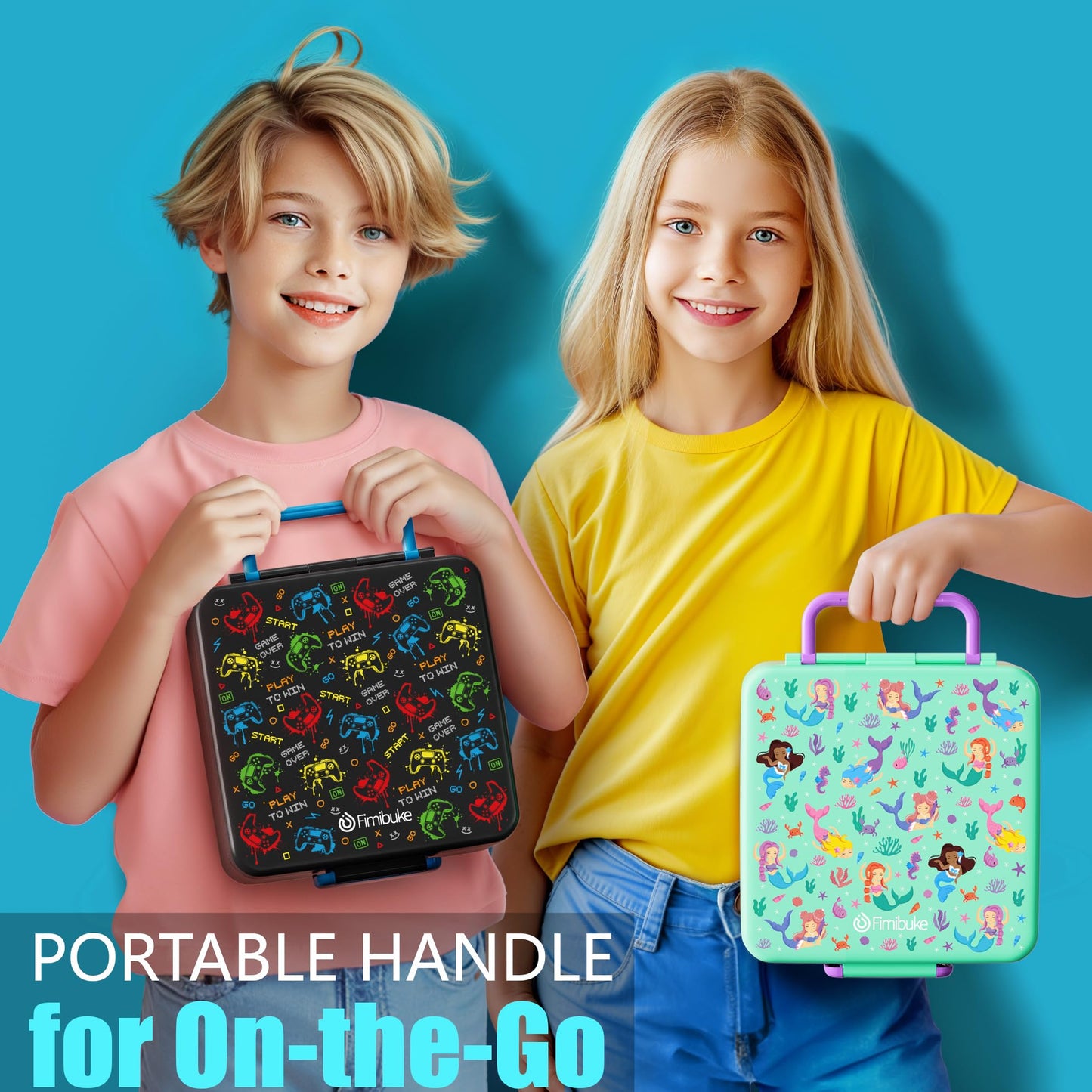 Fimibuke Bento lunch Box Set for Kids Adult with 8oz Insulated Food Jar, Lunch Bag & Sauce Cup, Leakproof Dishwasher Safe Toddler Lunch Food Container with 3-4 Compartment for School Girls Boys