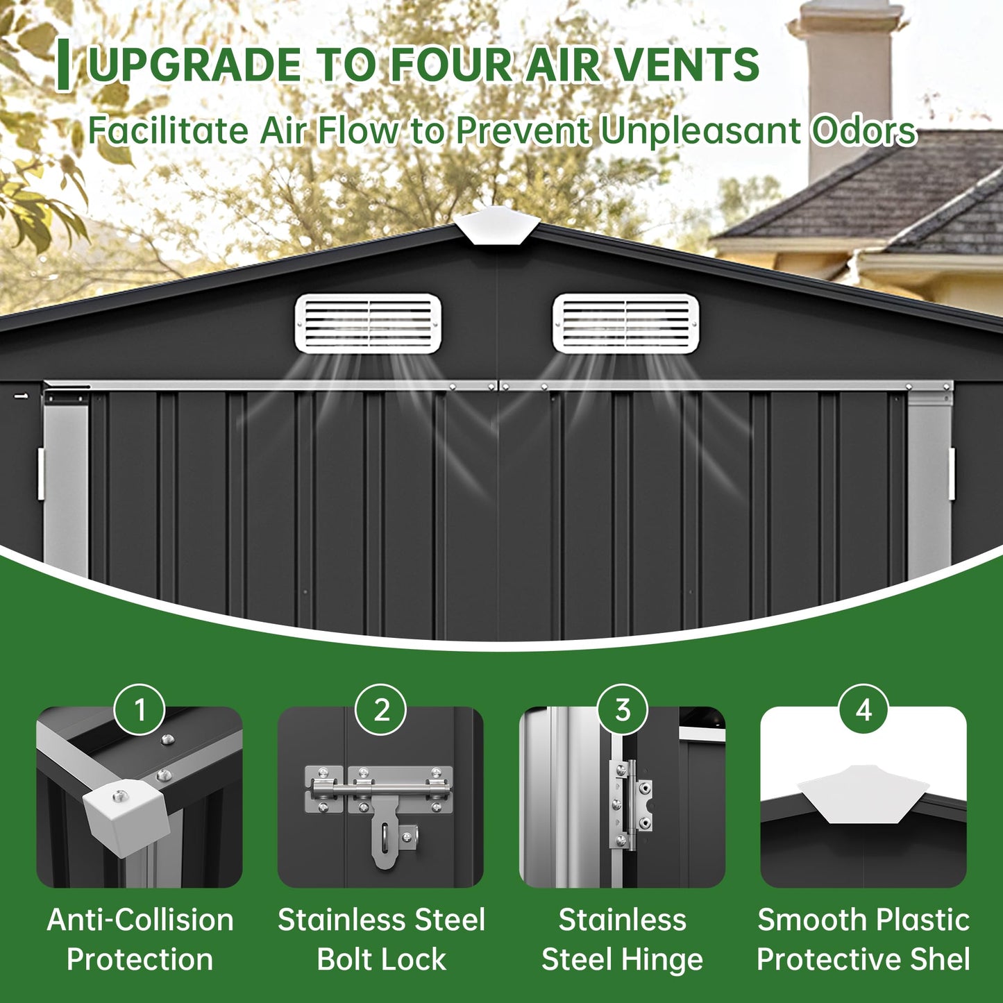 Metal Storage Shed & Outdoor Storage, Outdoor Steel Storages Shed with Sloping Roof, Utility and Tool Garden Sheds for Backyard Patio Lawn