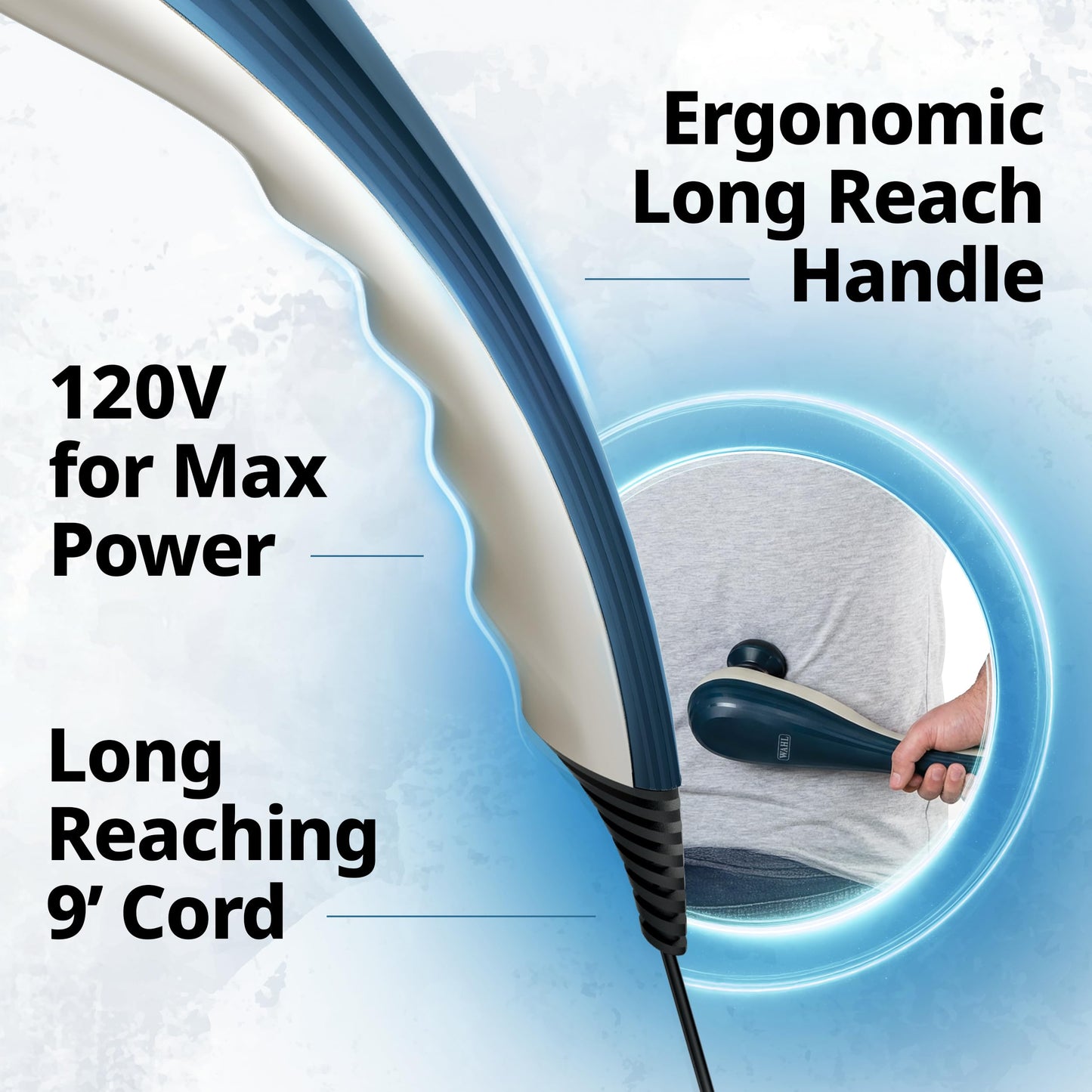 Wahl Deep Tissue Corded Long Handle Percussion Massager, Handheld Therapy with Variable Intensity to Relieve Pain in the Back, Neck, Shoulders, Muscles, & Legs, FSA Eligible, Model 4290-300