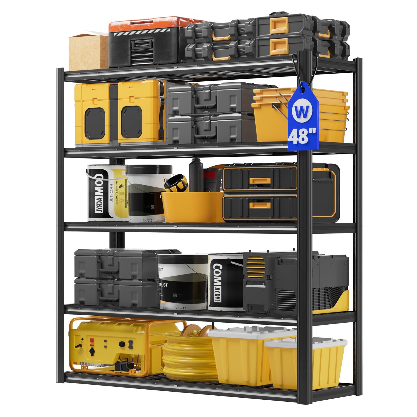 Durstruct 5 Tier Heavy Duty Metal Storage Rack, 48”W x 24”D x 72”H, Adjustable Shelving Unit with 3000 LBS Total Load Capacity, for Warehouse, Garage, Kitchen, Bathroom,Industrial