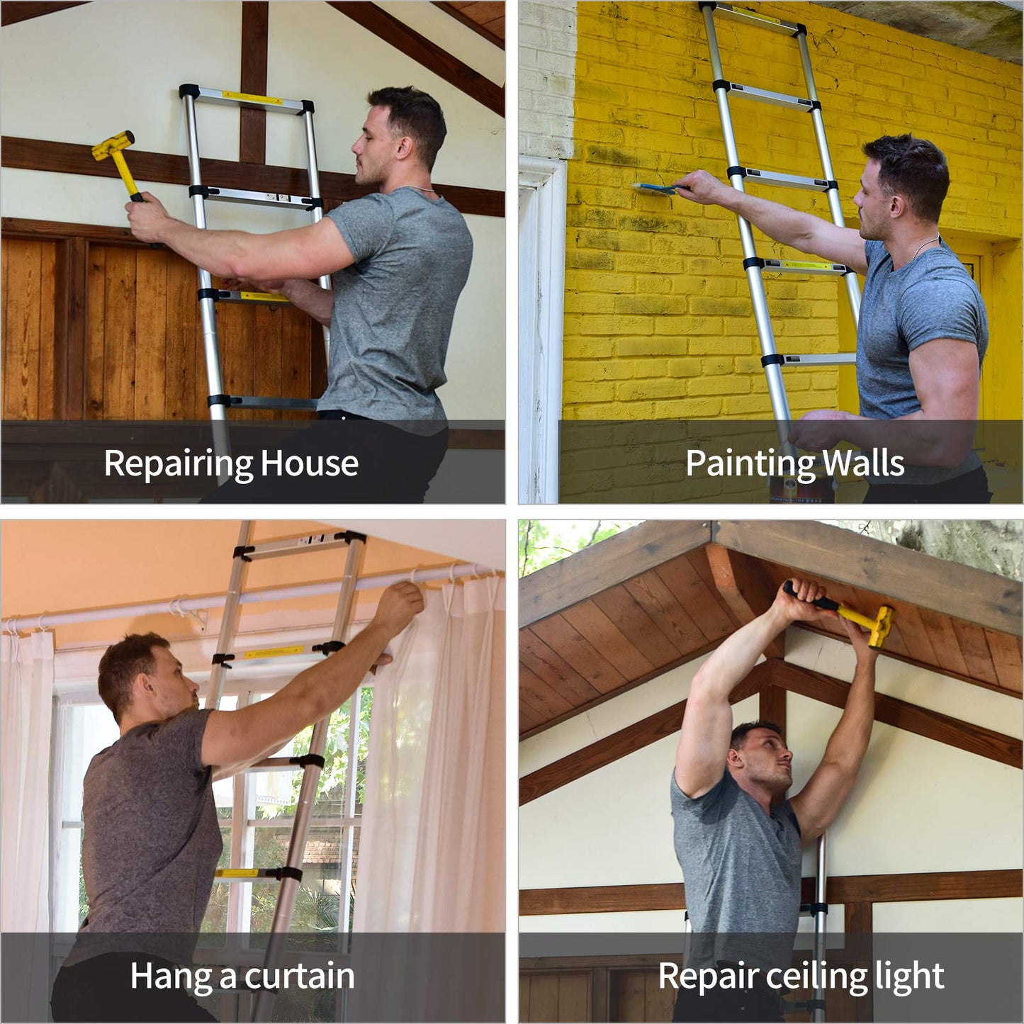 Telescoping Extension Ladder 10.5FT, Aluminum Telescopic Ladders with Carry Bag for Outdoor Indoor Use