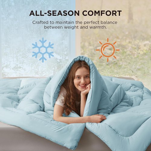 Bedsure Comforter Duvet Insert - King Size Quilted Down Alternative Bedding, Light Spa Blue, All Season, 90 x 102 Inches