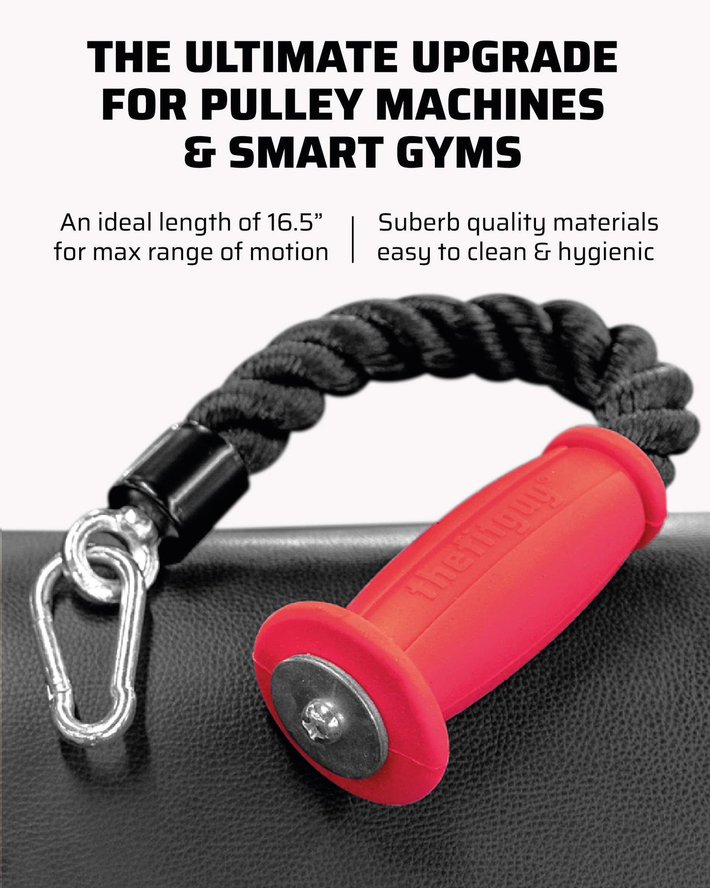 THEFITGUY Ergonomic Grip Single Tricep Rope Cable Attachment, 16.5” Length, Comfort Nonslip, Reducing Wrist Pressure & Rubs, Easy to Clean, Gym Pull Machine Accessory for Cable Machines and Smart Gyms