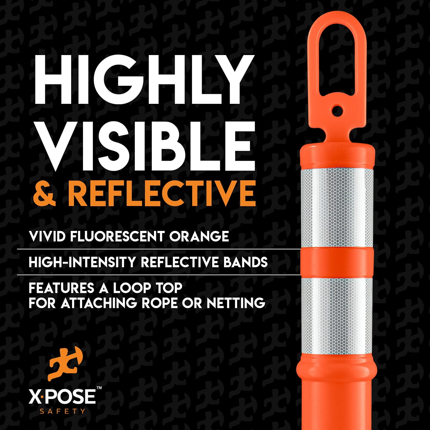 Xpose Safety 45" Orange Delineator Posts with Base, 3-Pack – Ring Top, 10" Reflective Band, 13 lb Rubber Base – Traffic, Parking, Construction, Events