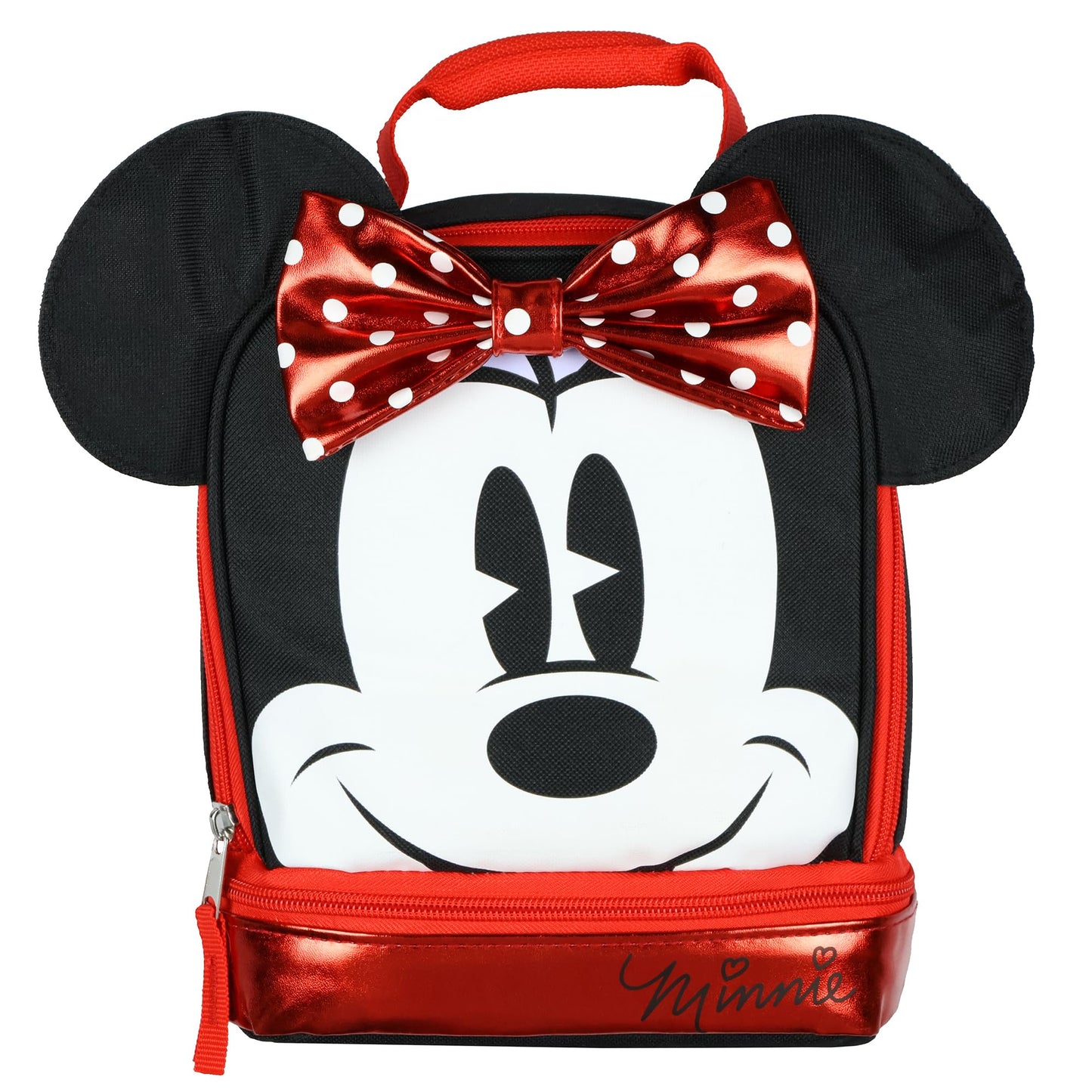 Bioworld Minnie Mouse Lunch Box Minnie3D Metallic Design Dual Compartment Insulated Lunch Bag Tote 10"