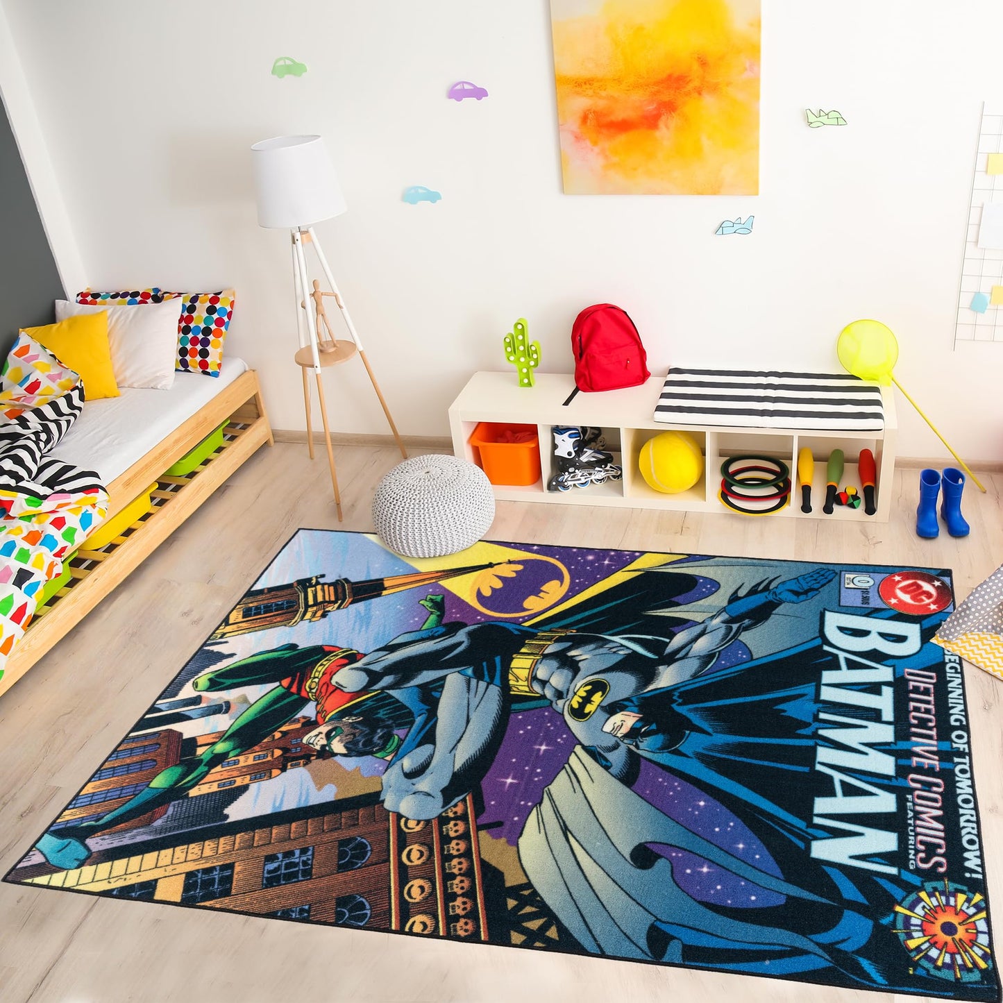 Gertmenian DC Comics Batman Indoor Area Rug - 4x6 Large, Non-Slip, Ideal for Children in Bedroom, Game Room, Classroom, Nursery or Play Area - Superheo Cover, Multicover, 49063