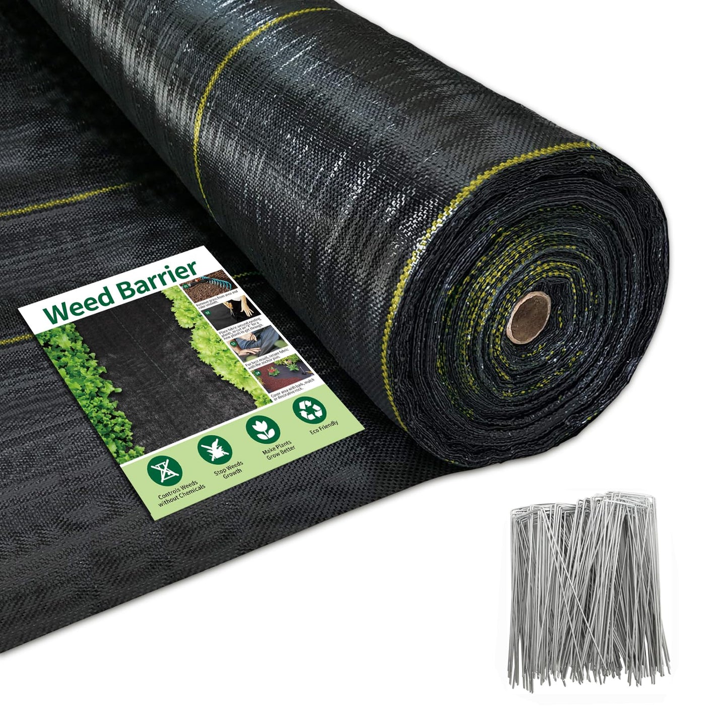 KANAGAWA 4ft x 300ft Weed Barrier Fabric, 6oz Heavy-Duty Woven Landscape Fabric with Staples, Breathable Weed Control for Garden Beds, Driveways, Farming & Landscaping