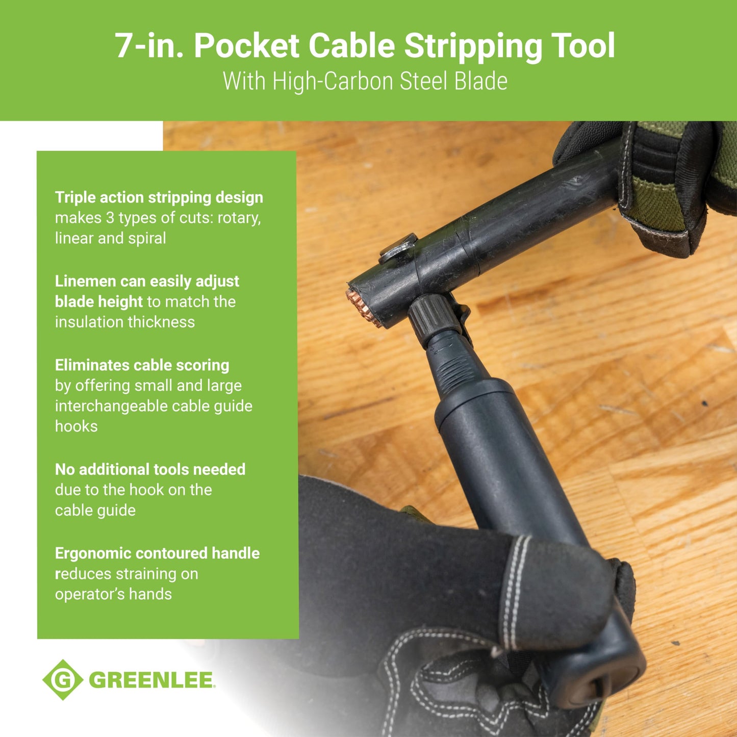 Greenlee 1903 7" Pocket Cable Stripping Tool with High-Carbon Steel Blade, 8 AWG - 1250 Kcmil