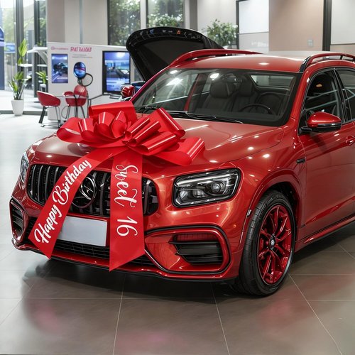 GYDbow 30-Inch Giant Red Car Bow - Premium Satin Ribbon Gift Decoration for Sweet 16 Birthday | Easy to Install