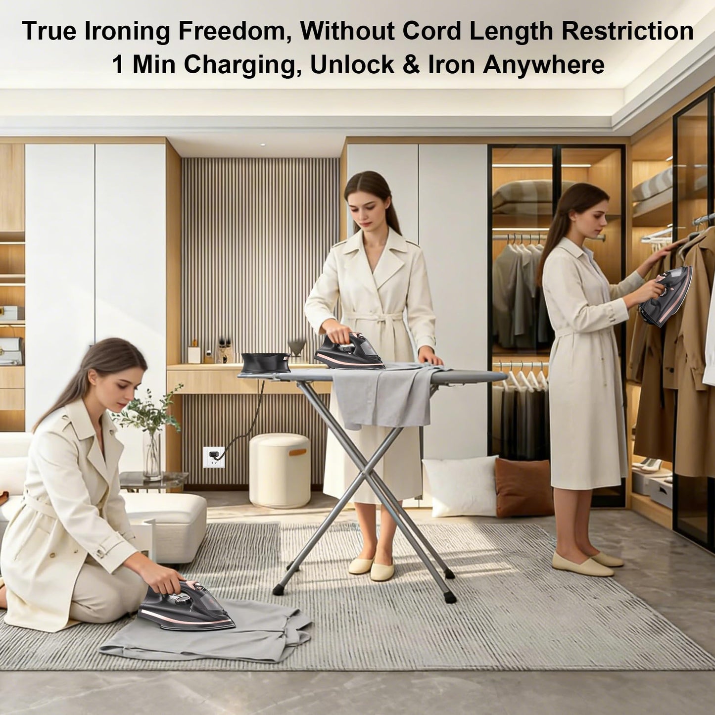 Martisan Cordless Iron for Clothes, 1600W, Wireless, Rapid Heating, Retractable Cord, Power Charging Base, Ceramic Soleplate, Auto-off, Anti-calc, Anti-drip, Self Clean