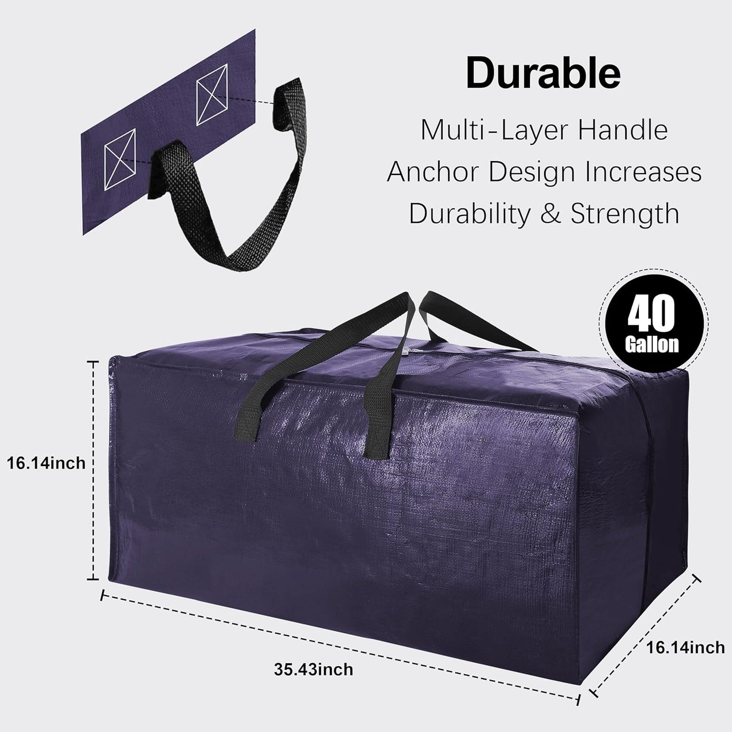 Skiennix Extra Large Moving Bags - Heavy Duty Storage Totes with Backpack Straps & Strong Handles | 40 Gallon, Blue