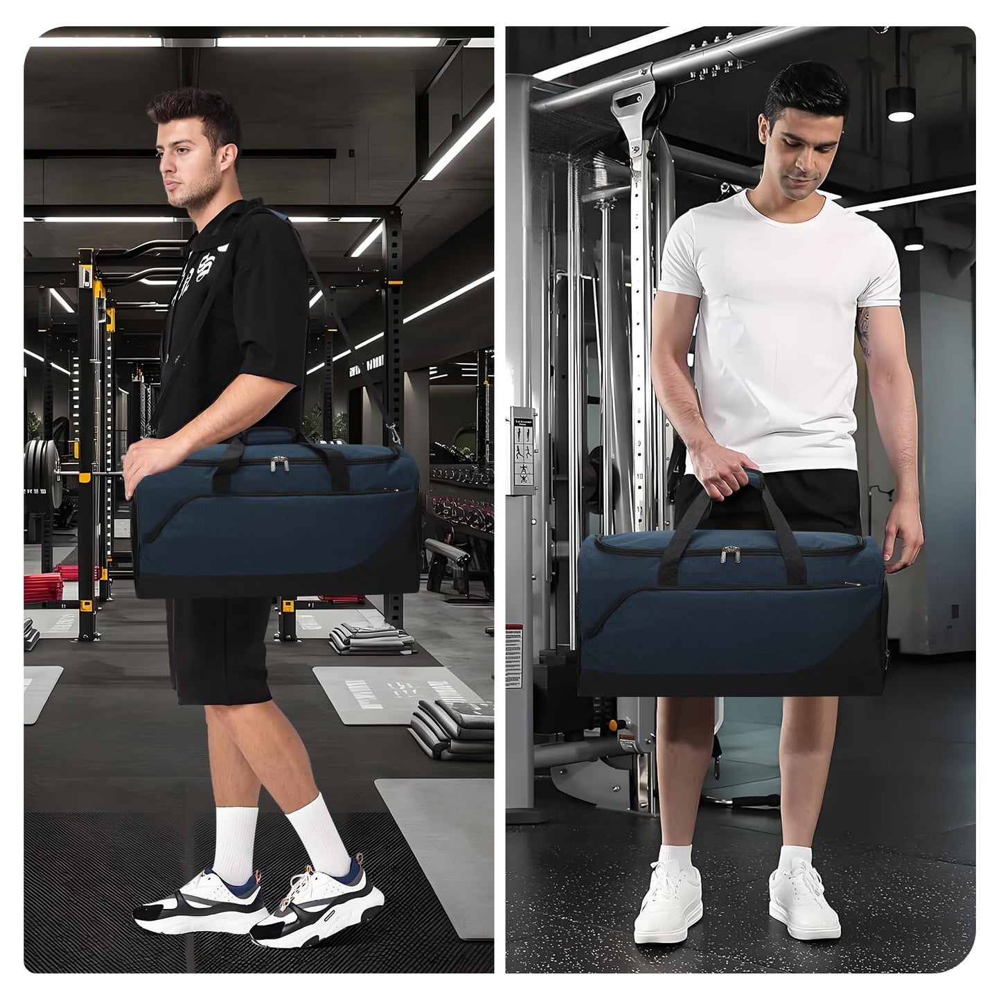 iFARADAY 52L Men's Gym Bag with Shoe Compartment - 24-inch Duffle Bag for Travel, Sports, Fitness & Workout (Navy Blue)
