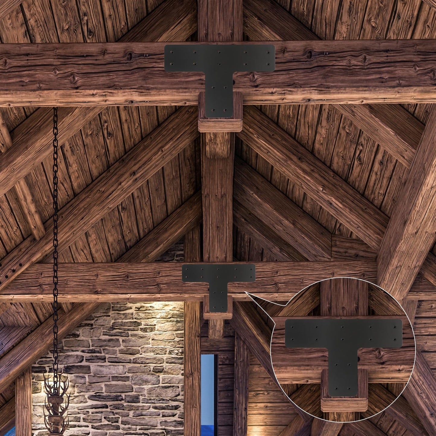 AOKLIT 8 Pcs T Post Timber Brackets,Post to Beam Connector for Wood，Durable Steel Material Bracket, Versatile Connectivity（Black） 12*8 Inch