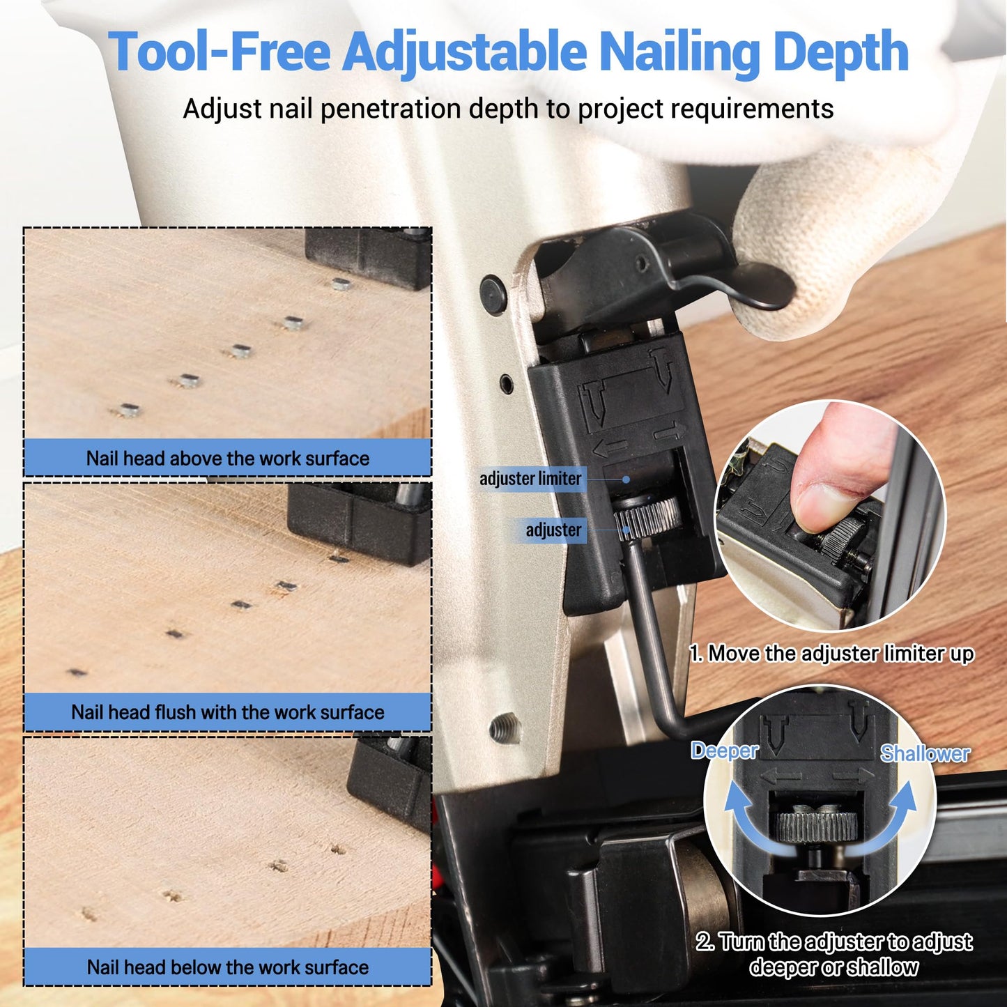 meite T64A 16 Gauge Finish Nailer with Straight Finish Nails 5 Sizes Assorted Set 2,500PCS, Pneumatic Finish Nail Gun for Baseboard Crown Molding Cabinetry