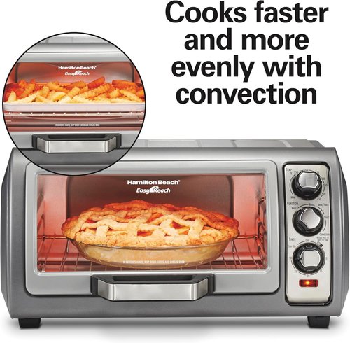 Hamilton Beach 6 Slice Convection Toaster Oven - Easy Reach Roll-Top Door, Bake & Broil Functions, Silver