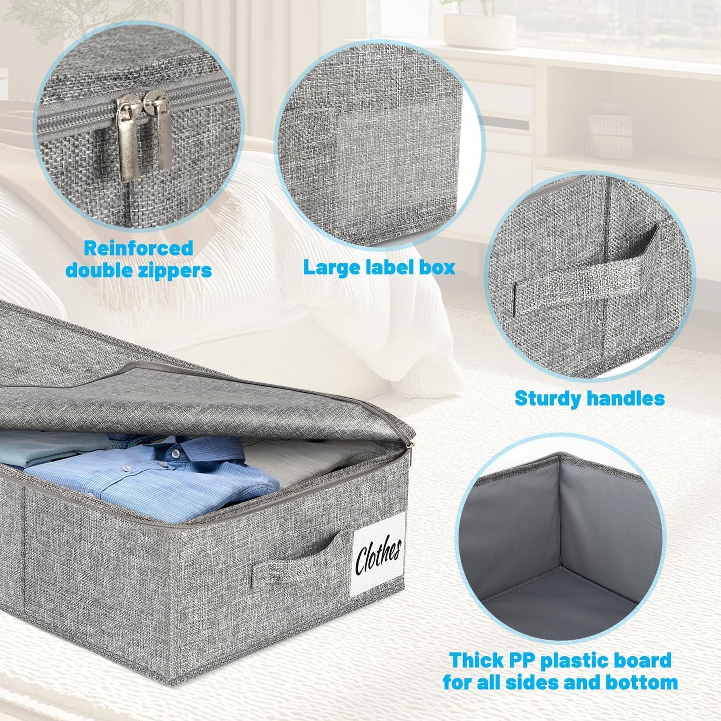 Under Bed Storage Bins by [Brand Name] - Foldable Organizer with Ultra Thick Fabric & Dual Zipper | 30x16x6.7"