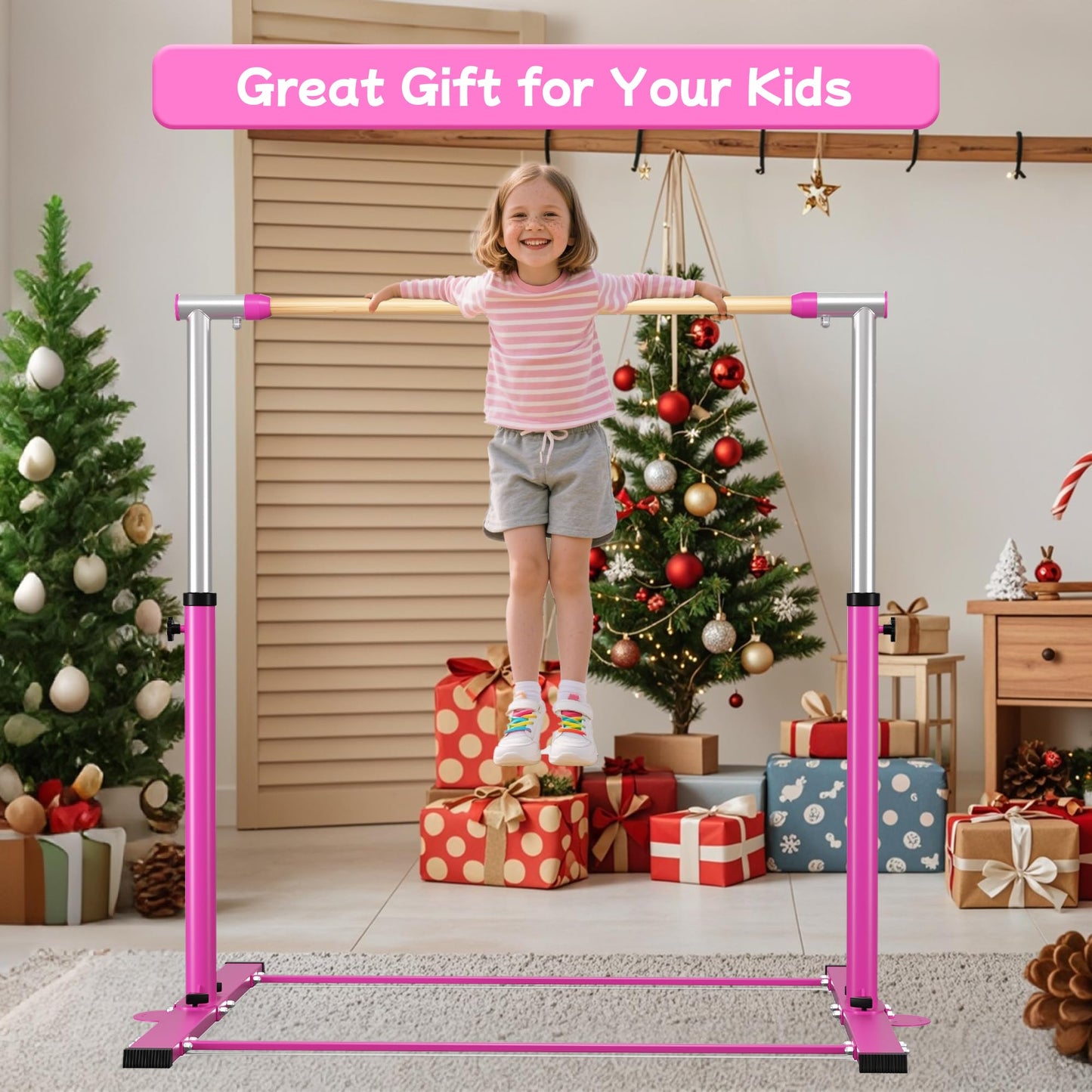 EL&IT·Wings Gymnastic Kip Bar,Horizontal Bar for Kids Girls Junior,3' to 5' Adjustable Height,Home Gym Equipment,Ideal for Indoor and Home Training,300lbs Weight Capacity
