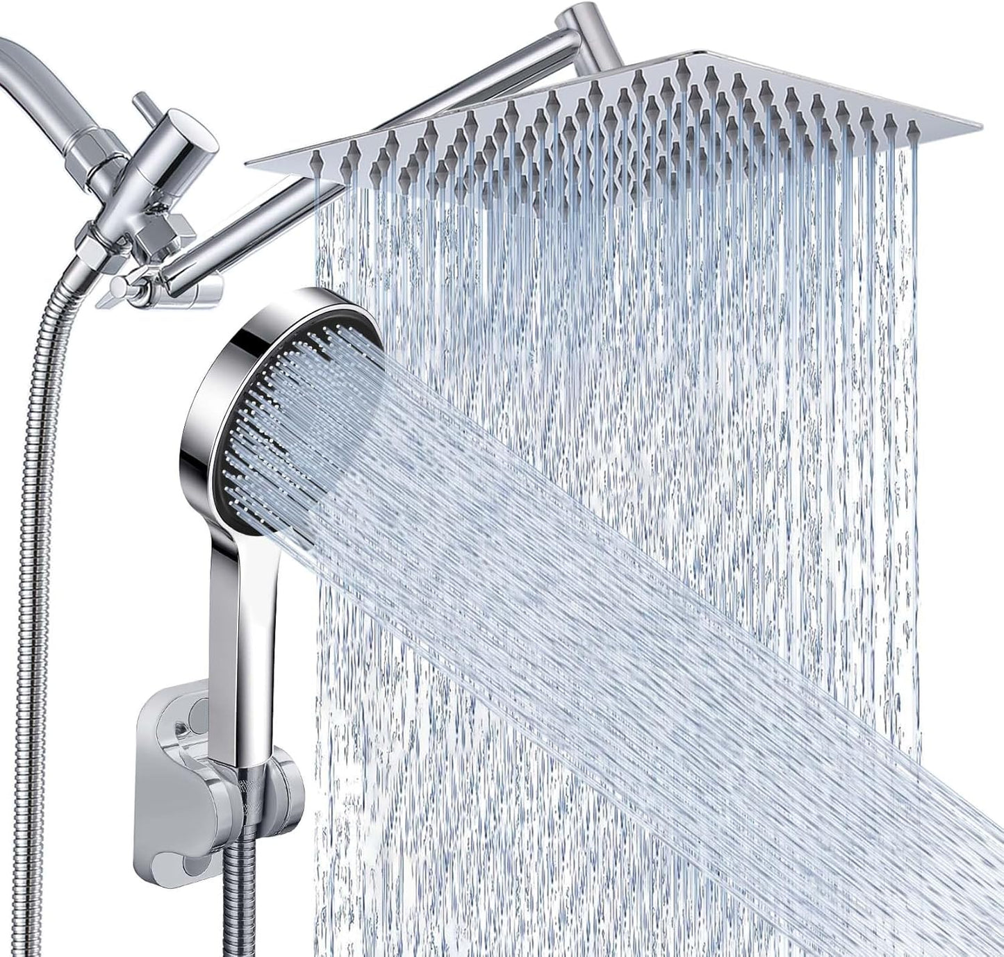 Regine Switzerland Rain Shower Head - 10 Inch High Pressure Dual Showerhead Set with Handheld Spray | Silver