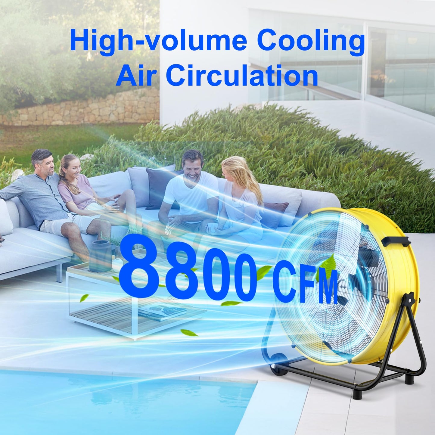 Uthfy 24 Inch High Velocity Industrial Fan, 8800CFM Heavy Duty Floor Drum Fan with 3 Speeds, 360° Tilt Metal Garage Fan with Wheels for Warehouse, Commercial, Workshop, Factory and Gym,Yellow