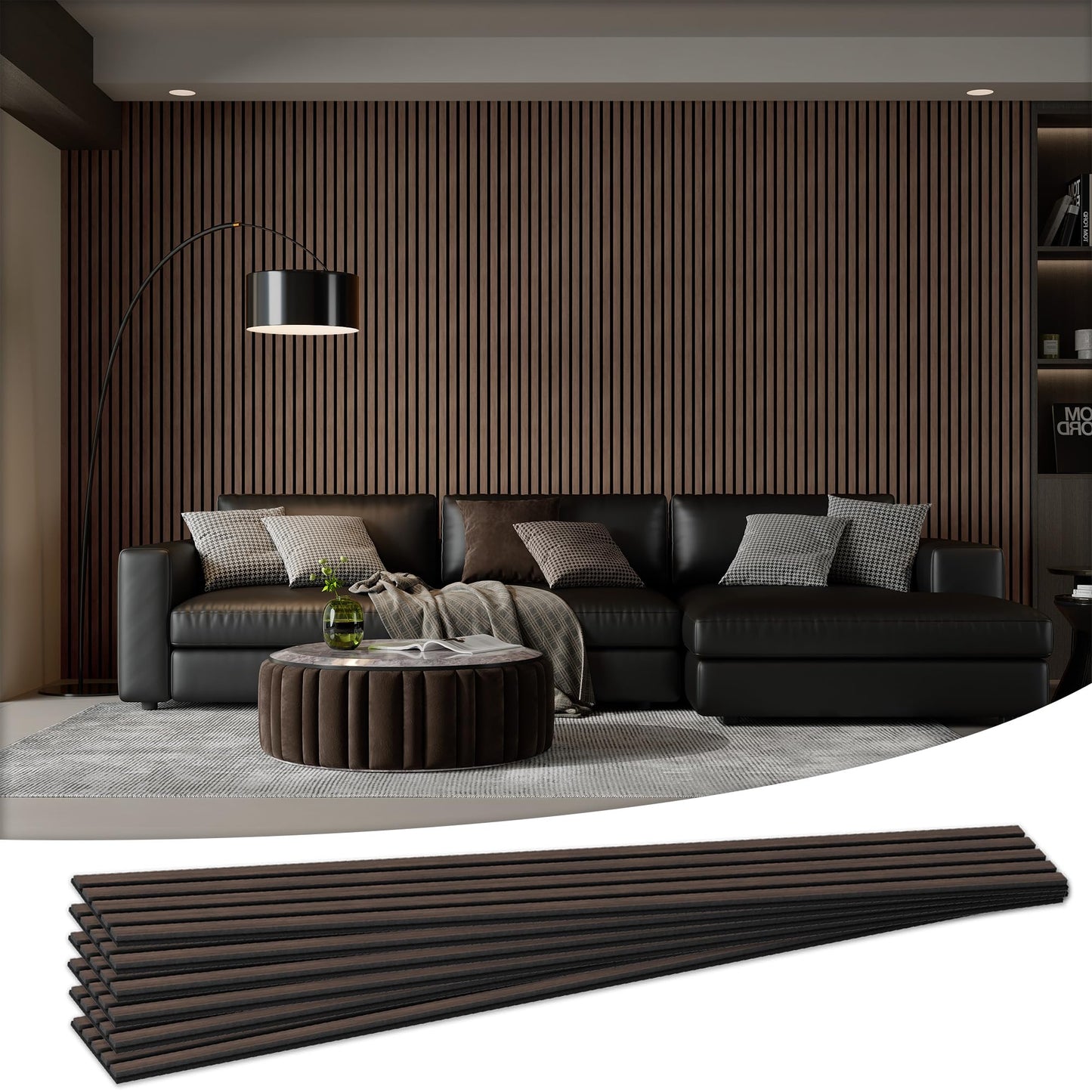 Wood Salt Acoustic Wall Panels, 6 Piece 94" x 7.9" x 0.8" Soundproof Wooden Wall Panels, 3D Fluted Sound Absorbing Panel, Natural Walnut