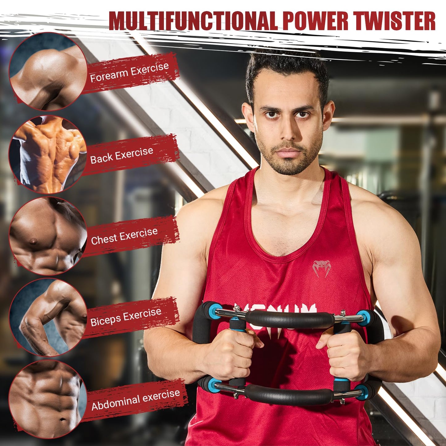 Twister Arm Trainer, 30-120 lbs Adjustable Twister Arm Chest Exerciser with 4 Spring & Poster for Men & Women, Detachable Power Twister Home Fitness Equipment for Enhancing Upper Body Muscle -Blue