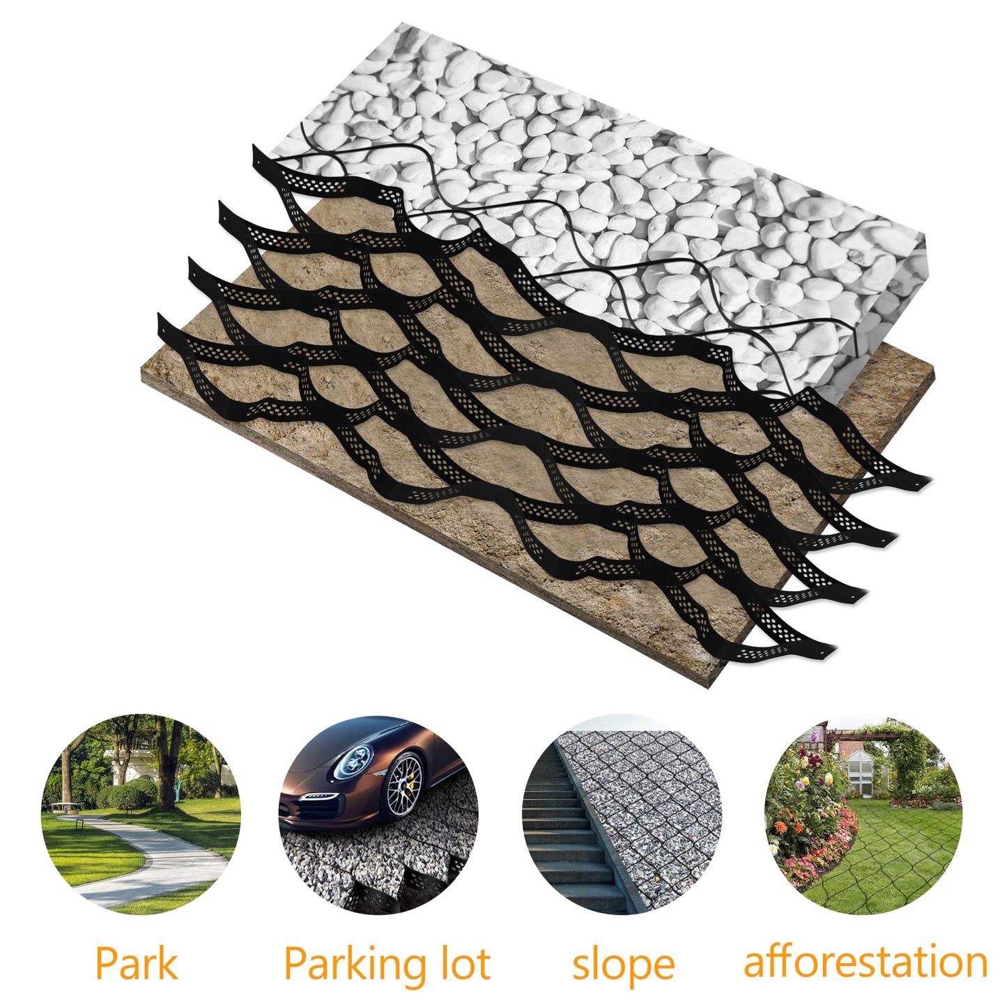 Sunnyglade 3" Thick Ground Grid 16.5 x 6.5 FT, Gravel Retainer 1880 LBS Per Sq ft, Geo Grid Driveway Stabilization for DIY Patio Walkway Driving RV Parking Slopes and Garden (Black, 6.5 x 16.5 FT)