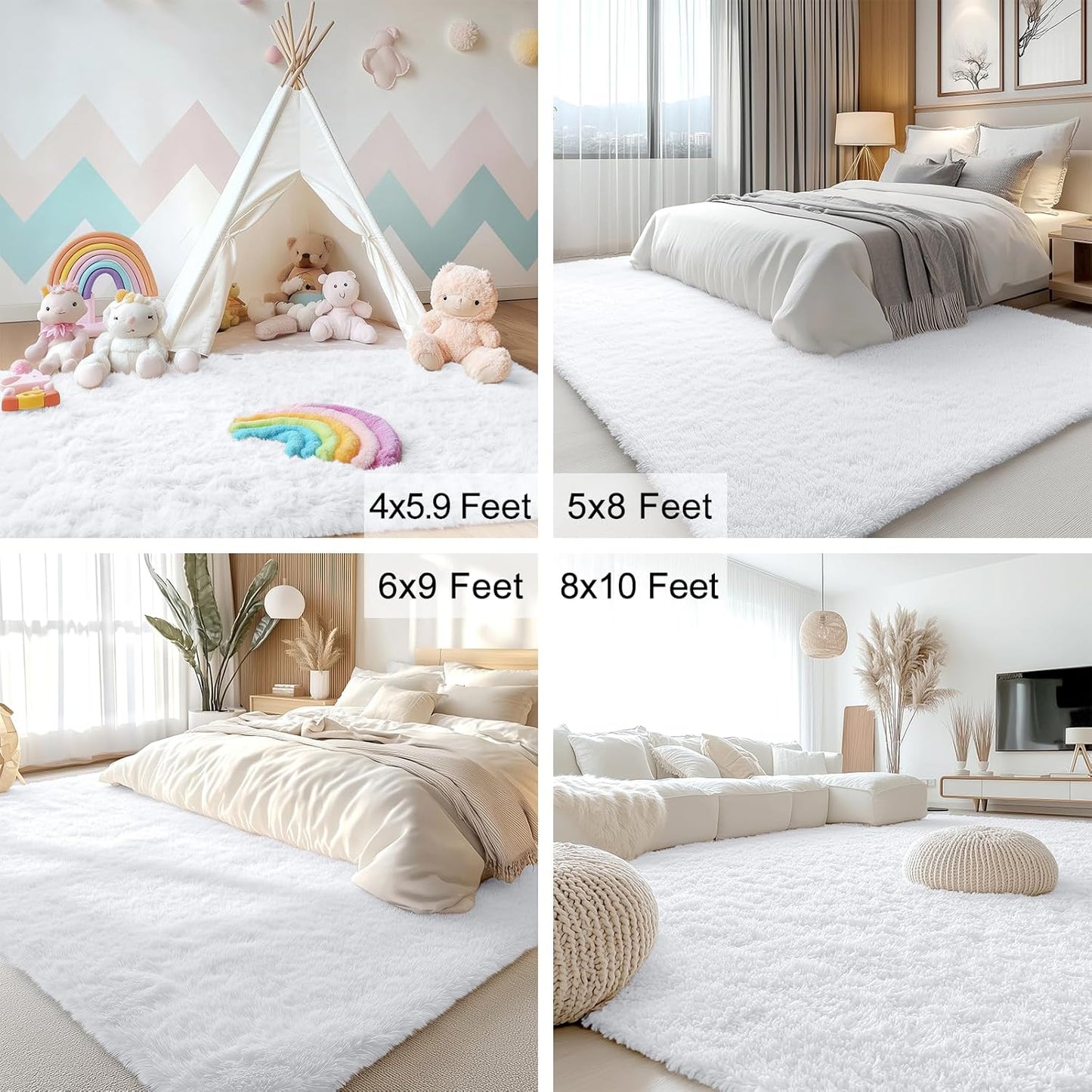 OLANLY Large Area Rug - Soft Fluffy Shaggy Indoor Carpet for Living Room & Bedroom | 8x10, White