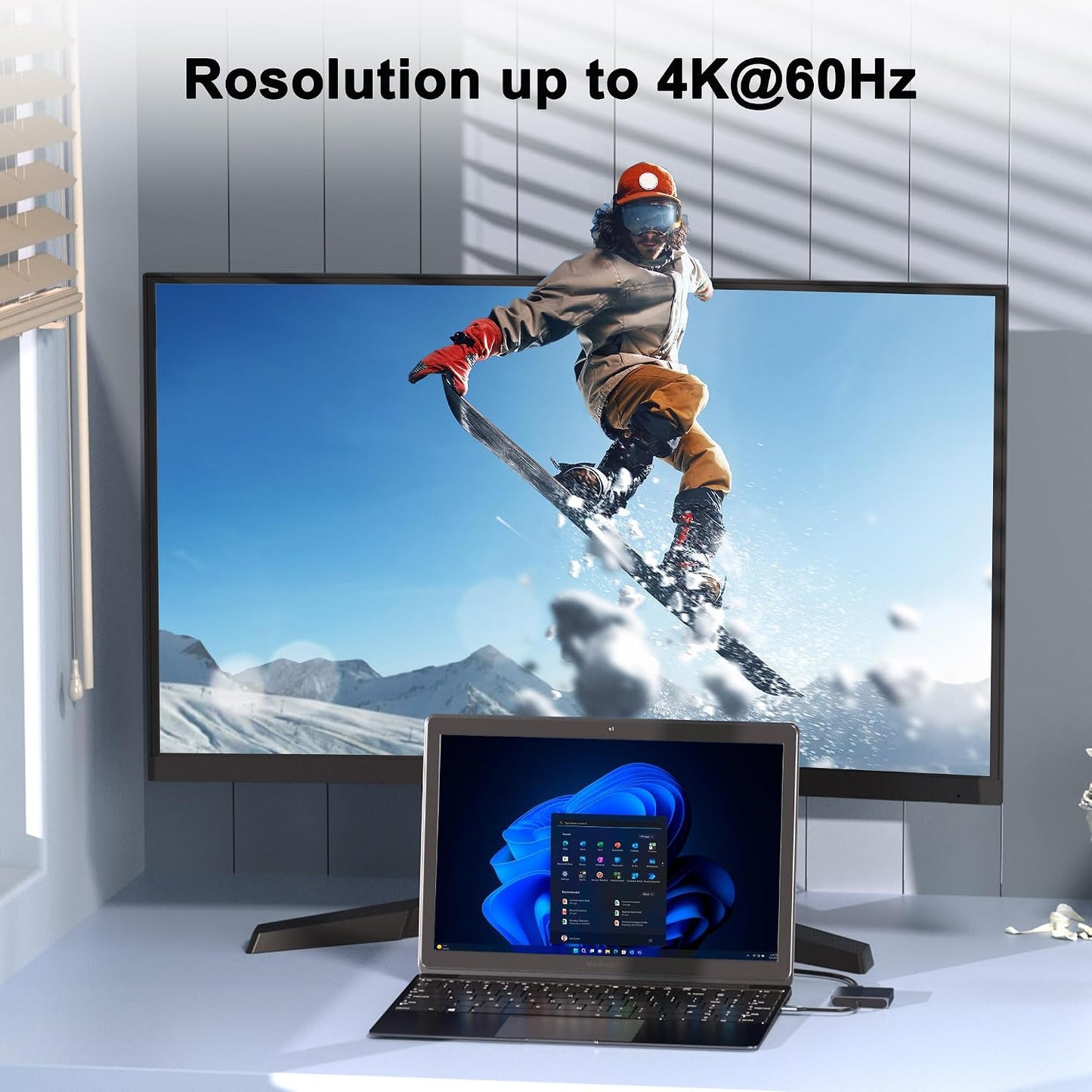 Movcle 2 4K@60hz HDMI Splitter for Dual Monitors, Dual HDMI Adapter for Monitors, Display, USB C to Double Adapter