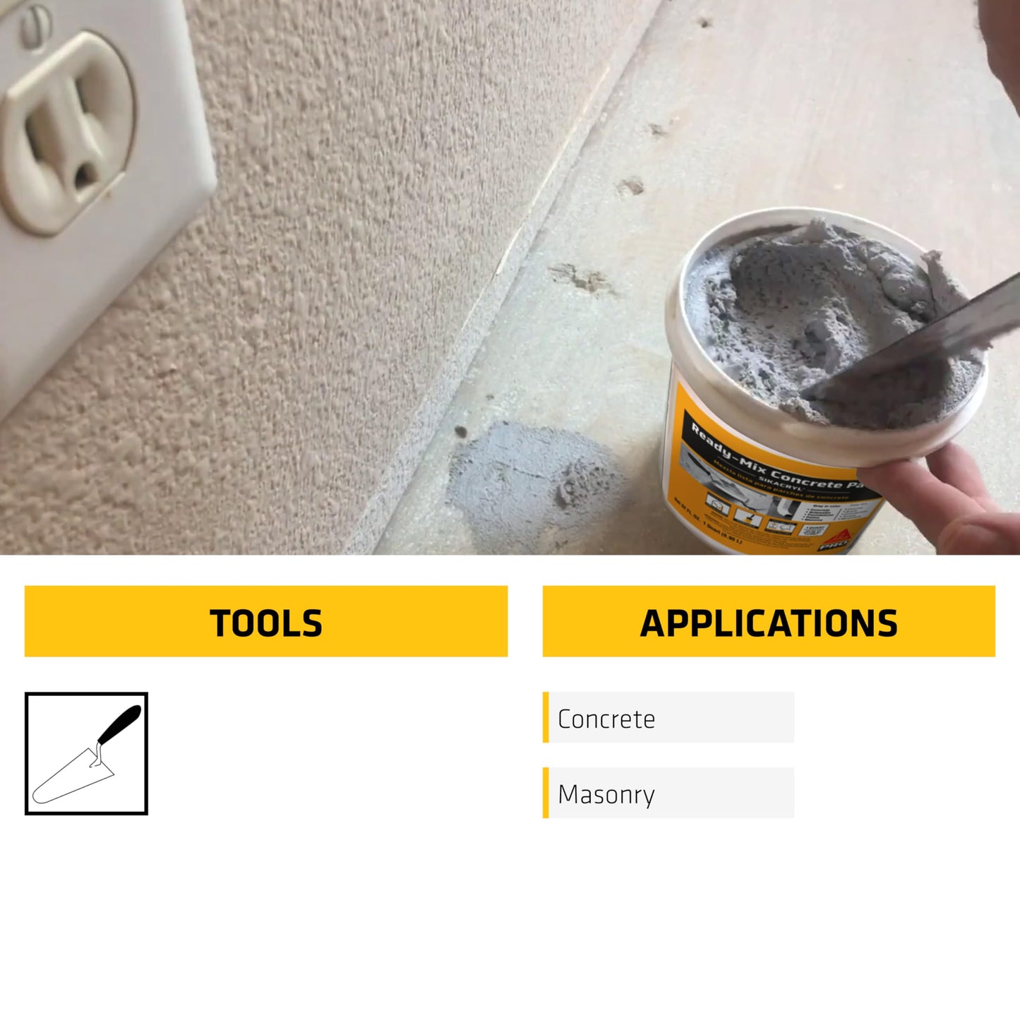SIKA Sikacryl Ready-Mix Concrete Patch, Gray, Textured, 1 qt (6 Pack) - Durable Repair for Spalls and Cracks in Concrete and Masonry, Easy Cleanup, Acrylic-Based