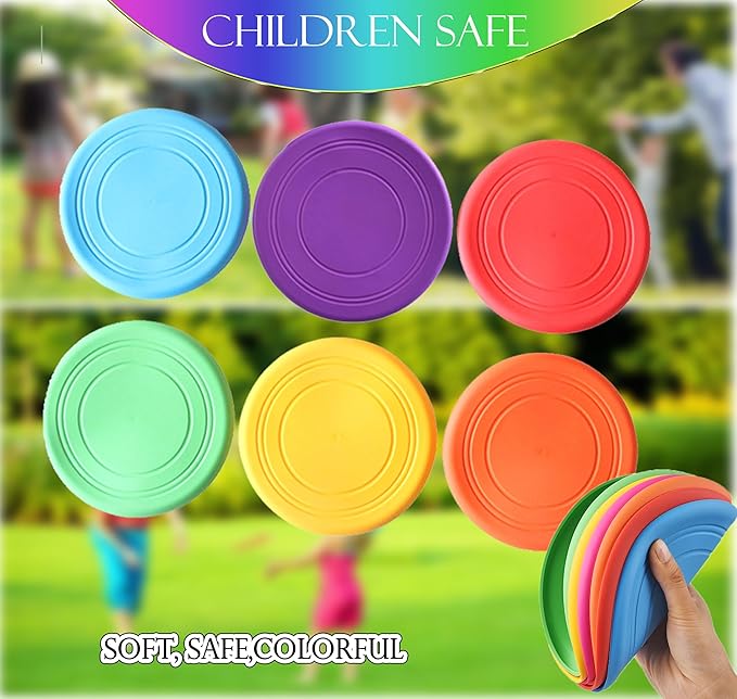 Kids Flying Disc Toy Outdoor Playing Lawn Game Disk Flyer for Kindergarten Teaching Soft Silicone Colorful 6 Pack Bulk Set…
