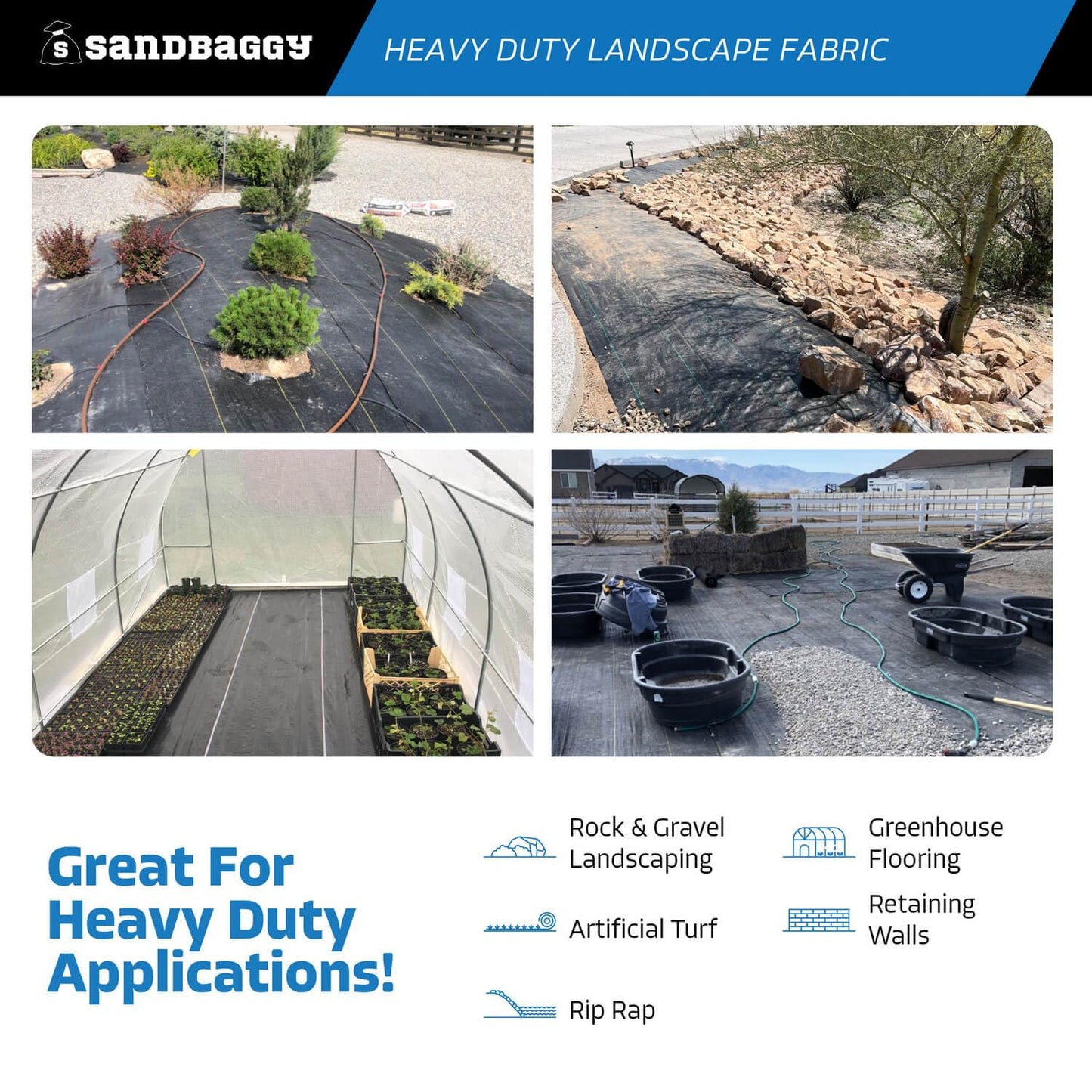 Sandbaggy 15 ft Heavy Duty Landscape Fabric | 50 Year Fabric | 6 oz Extra Thick Weed Barrier | Rock & Gravel Landscaping | UV Resistant | 365 Weed Free Guarantee (15 ft x 25 ft, 1, Count)