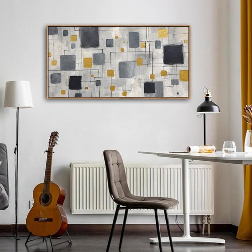 KLAKLA Modern Abstract Wall Art Poster - Unframed Black, Gold & Gray Decor | 40x20 Inches for Living Room & Office