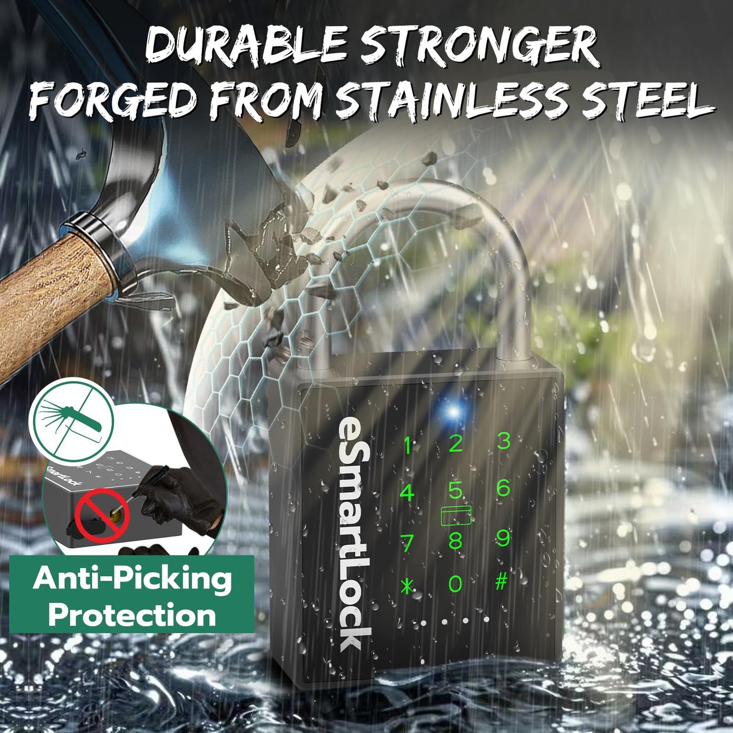 Dhiedas New Smart Padlock with Key, Heavy Duty Combination Padlock, RFID Pad Lock with Codes Bluetooth APP Access, Outdoor Waterproof Electronic Key Lock for Gate Fence Shed Locker Garage Garden