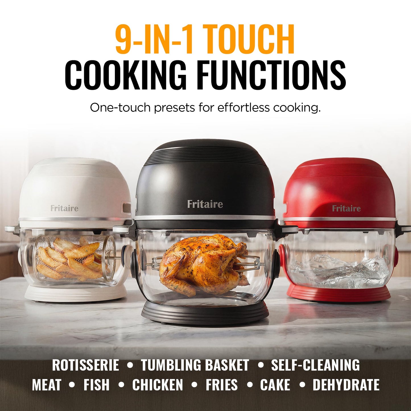 Non Toxic Air Fryer™ Pro | 9-in-1 Glass Air Fryer | Self-Cleaning | 5 Quart | Rotisserie and Tumbler | 400F Vortex For Even Cooking, BPA-Free Teflon Free, Recrisp, Roast, Bake, White