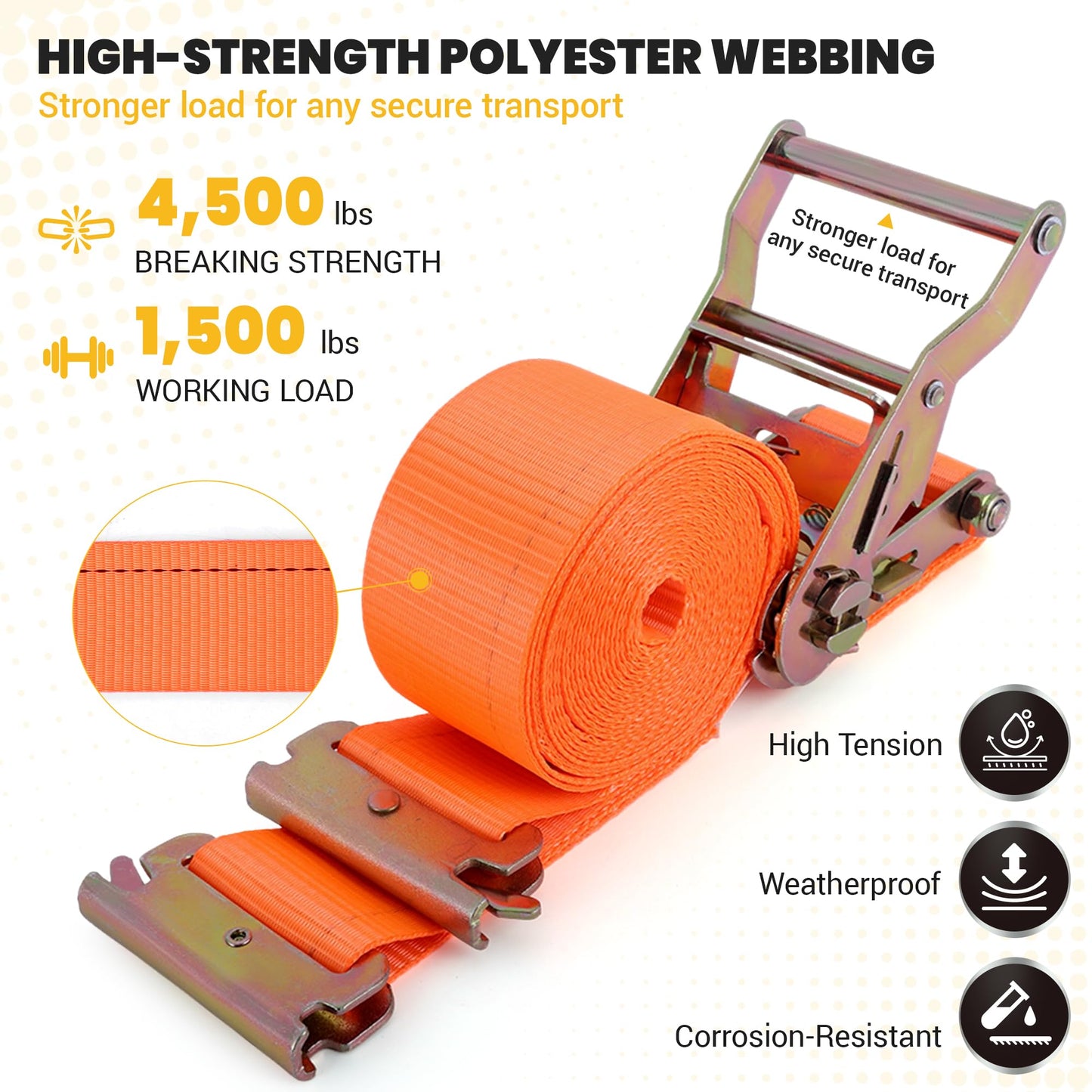 2" x 15 FT E-Track Ratchet Straps (10-Pack) - High Visibility Safety Tie Downs with E-Track Fittings, 4500 lbs Break Strength for Night Work & Enhanced Cargo Security in Trailers & Trucks-Orange