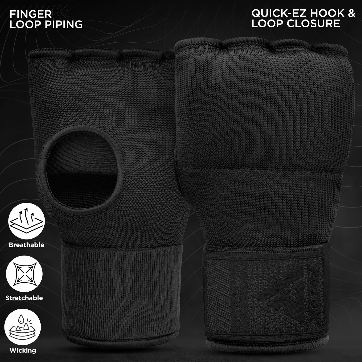RDX Gel Boxing Hand Wraps Inner Gloves Men Women, Quick 100cm Long Wrist Straps, Elasticated Padded Fist Under Mitts Protection, Muay Thai MMA Kickboxing Martial Arts (Full Black, M)