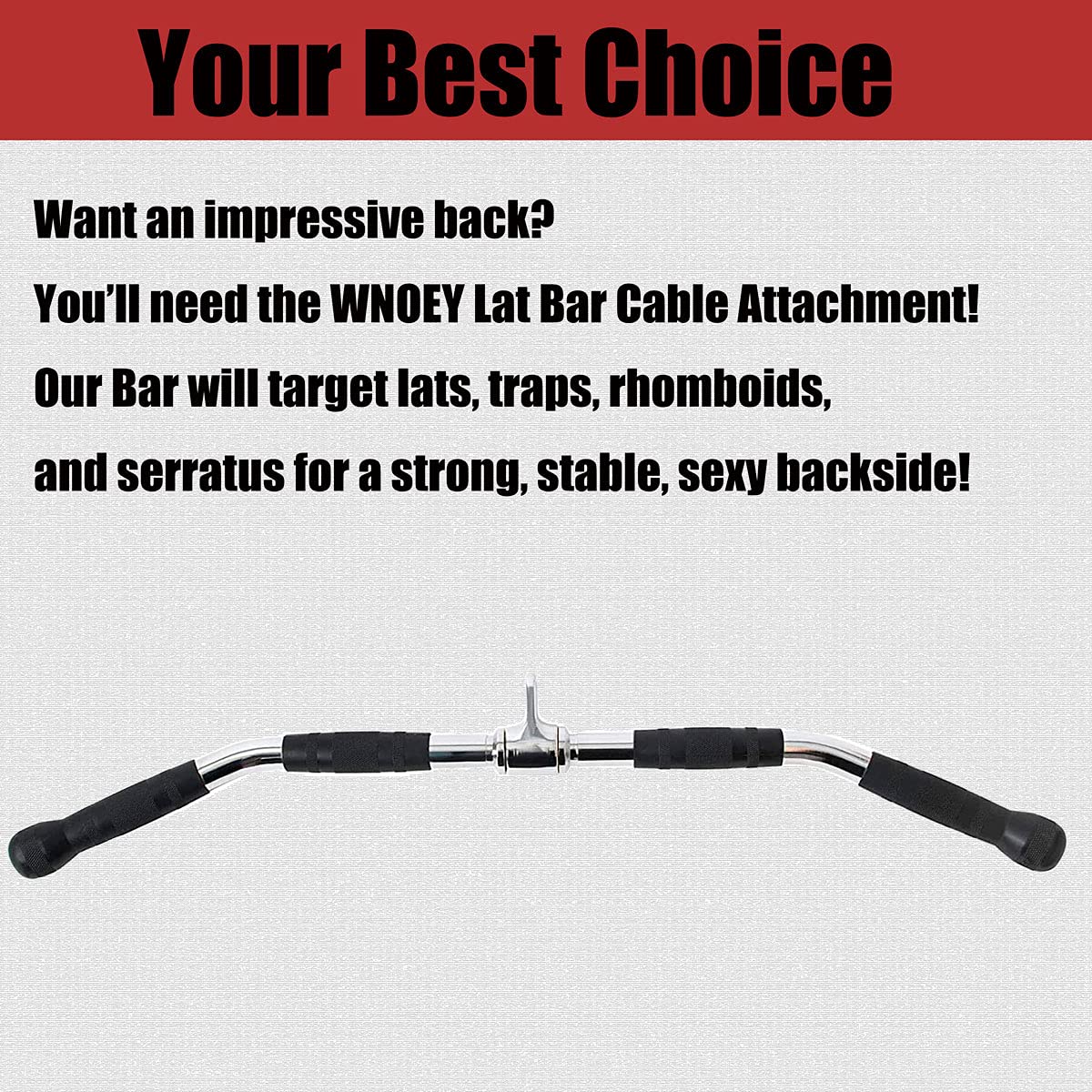 LAT Bar Cable Attachment with Rubber Handgrips, Deluxe Heavy Duty Solid Curl Bar Revolving Hanger Home Gym Cable Attachments (35.5 in Lat Bar)