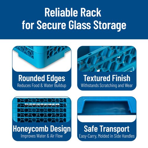 Carlisle FoodService Products RG25-414 OptiClean 25 Compartment Glass Rack with 4 Extenders, 10.3", Polypropylene, Blue