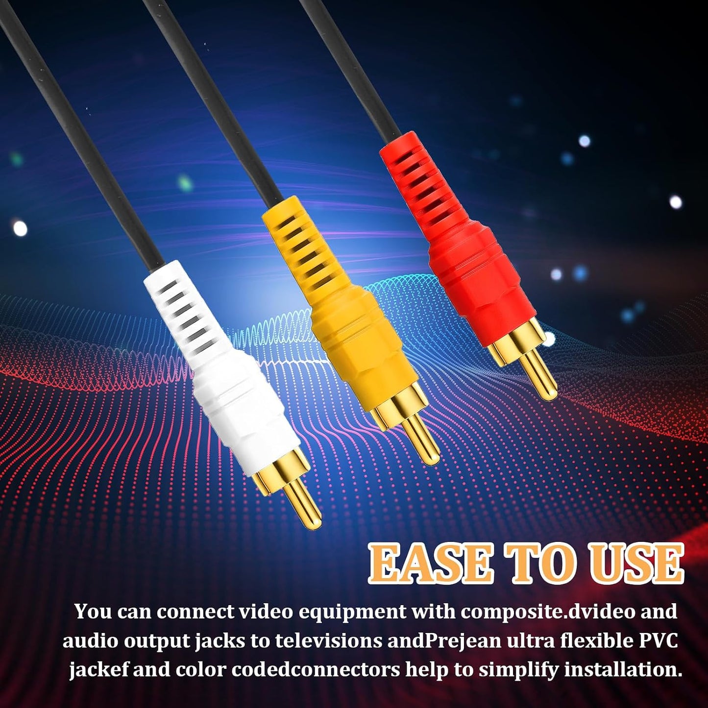 FdcLixuvol 10FT 3 3 RCA Audio Video Composite Cable, AV Cable Red/White/Yellow Male to Male for TV, DVD, VCR