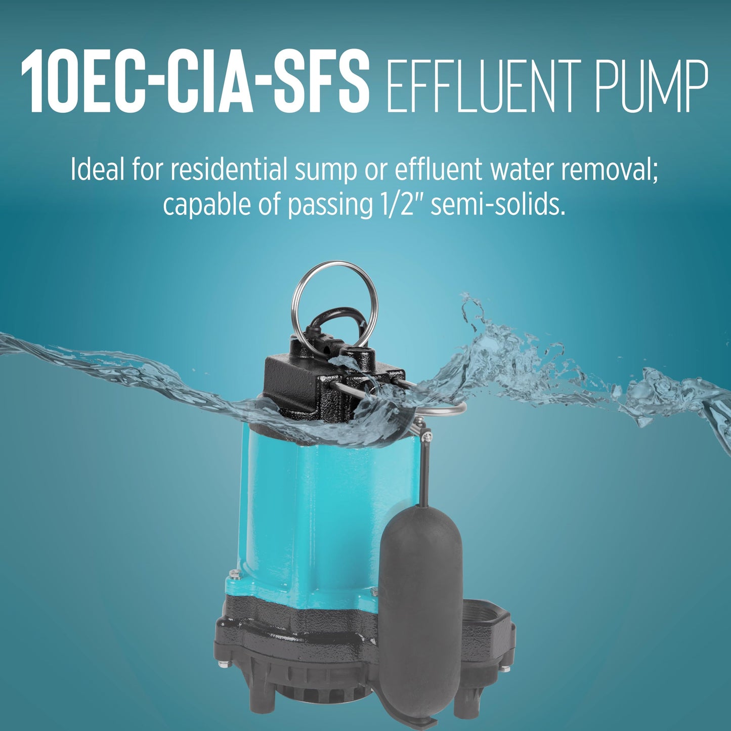 Little Giant 10EC-CIA-SFS 115-Volt, 1/2 HP, 4020 GPH Automatic Cast Iron Sump/Effluent Pump with polypropylene base, integrated snap-action float switch and 10-ft. cord, Blue, 510803