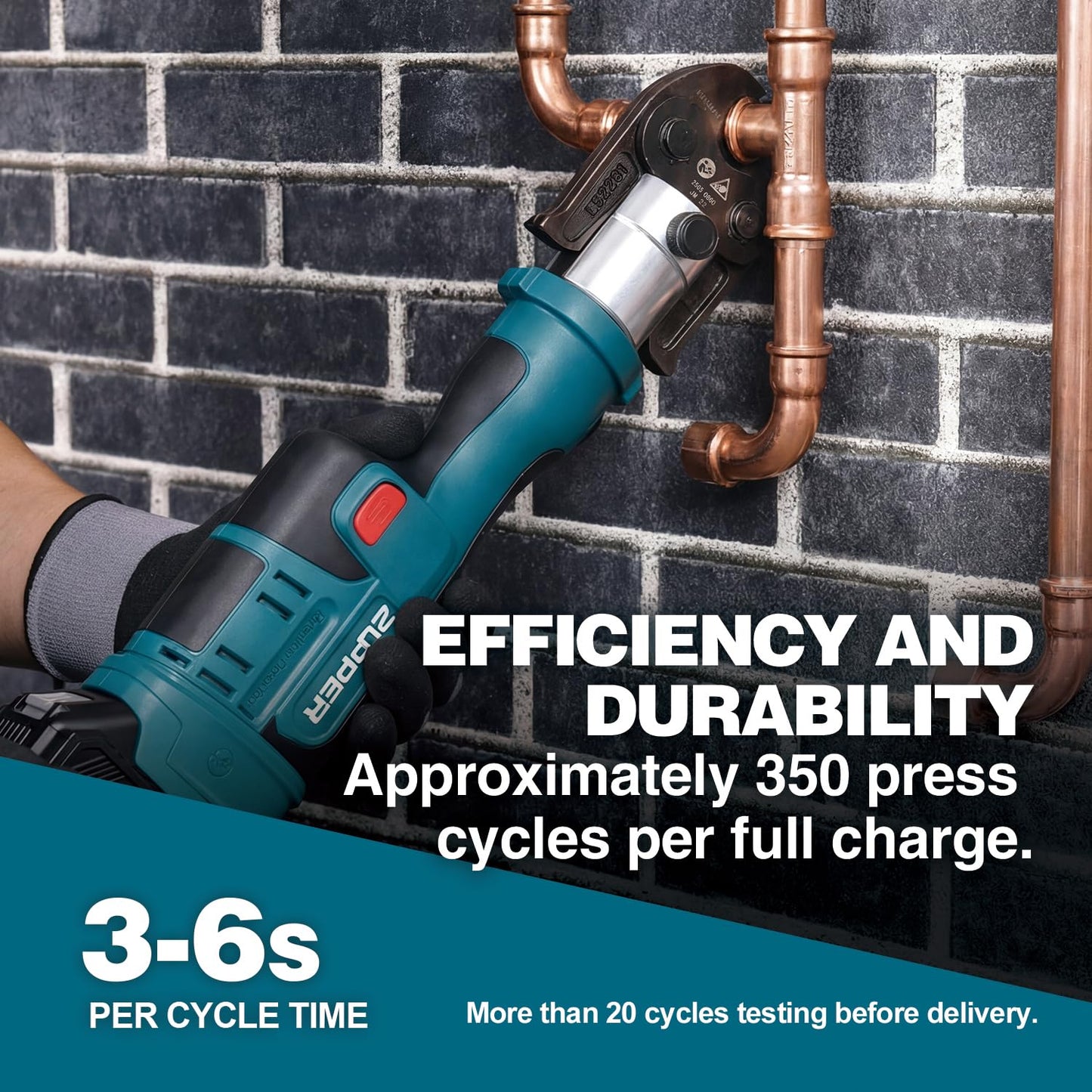 ZUPPER Press Tool, 18V Electric Pipe Crimping Tool for 1/2" to 2" Copper Pipes, Standard Press Tool Kit Suitable for Copper ProPress fittings - with 6 VUS Press Jaws, 2pcs 4AH Battery