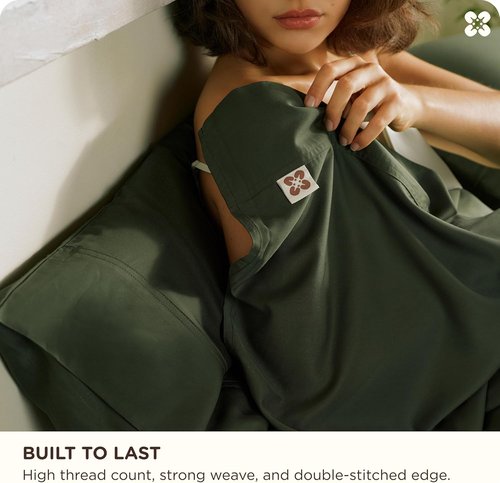 Bedsure Queen Sheet Set - 100% Organic Bamboo Viscose | Cooling & Silky Soft | 18" Deep Pocket | Oeko-Tex Certified [Olive Green]