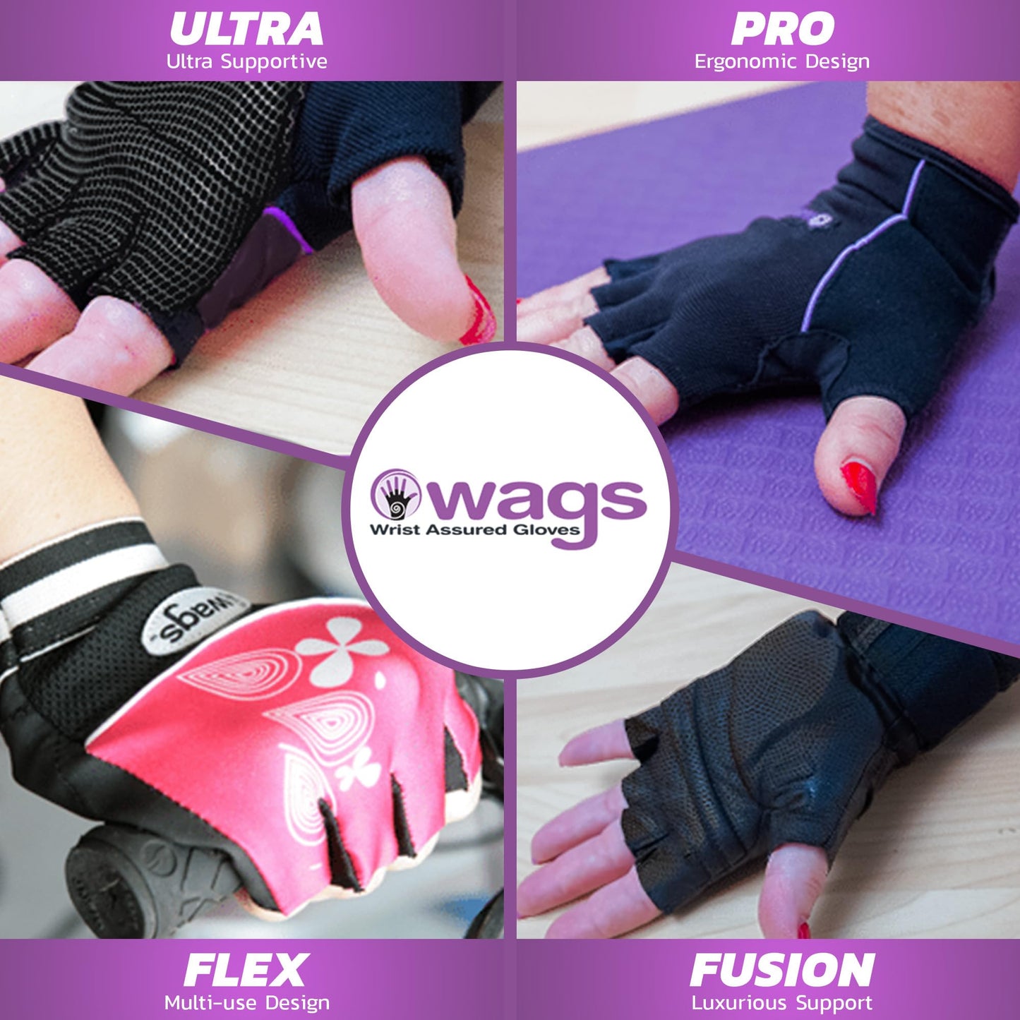 Wags Pro Wrist Assured Gloves Fitness Gloves for Women & Men, Workout Gloves, Workout Gloves with Patented Ergonomic Gel Pad, Wrist Support Gloves, Weight Lifting Gloves, Medium, Black