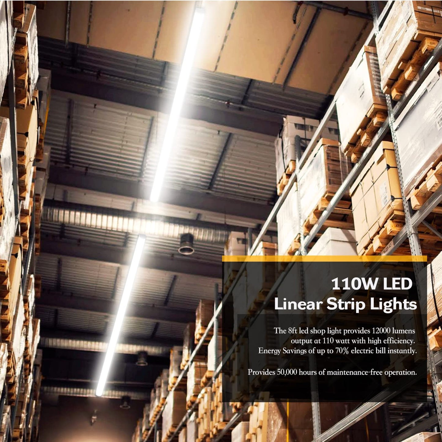 ANTLUX 110W LED Shop Light 8FT Linear Strip Lights Linkable, 12000 Lumens, 5000K, 8 Foot Garage Lights, Surface Mount and Hanging Ceiling Lighting Fixture, 2 Pack